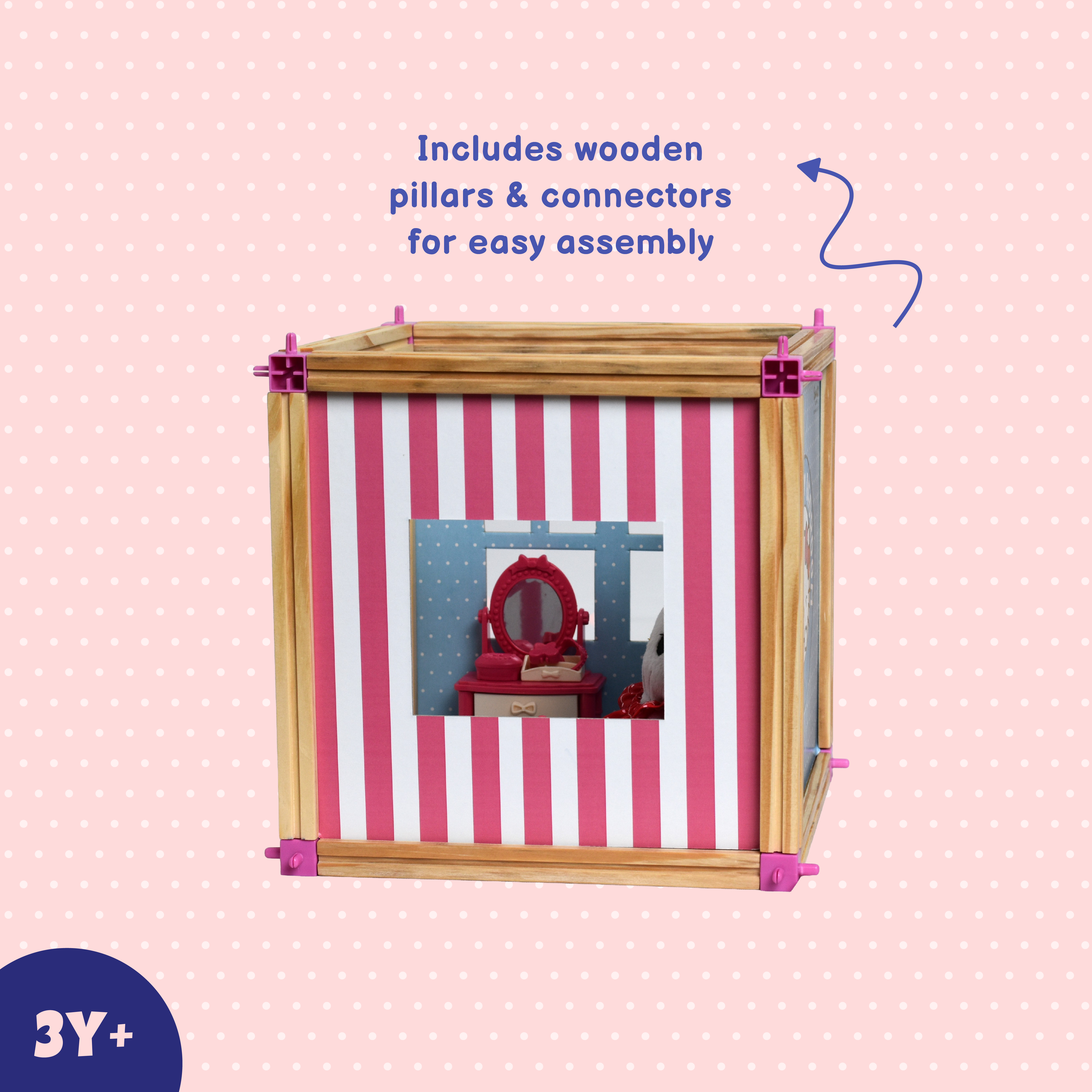 Bedroom Playset for Kids – Easy Assembly Wooden Dollhouse