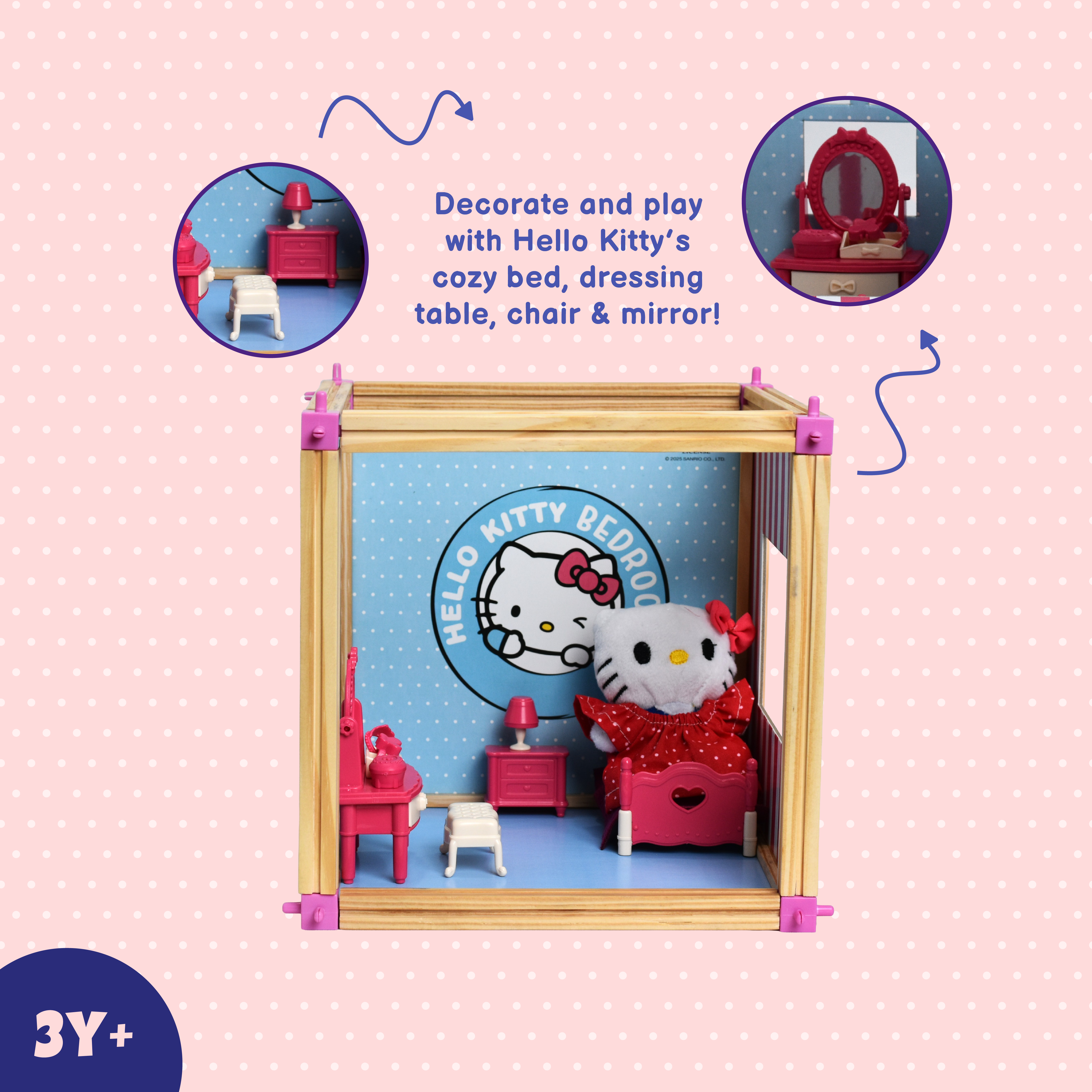 Bedroom Playset for Kids – Easy Assembly Wooden Dollhouse