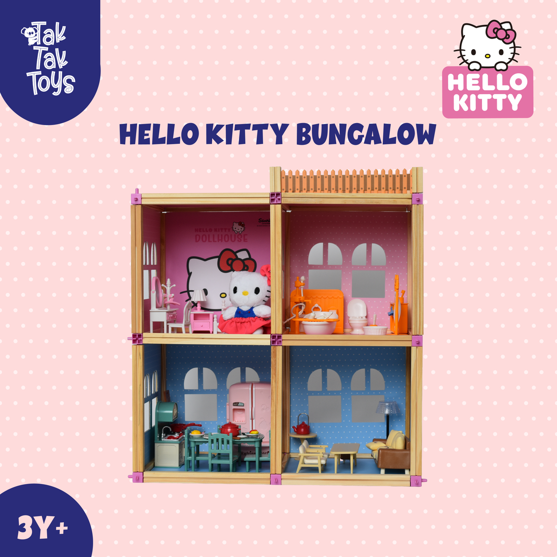 Bungalow Playset – 2 Storey Wooden Dollhouse