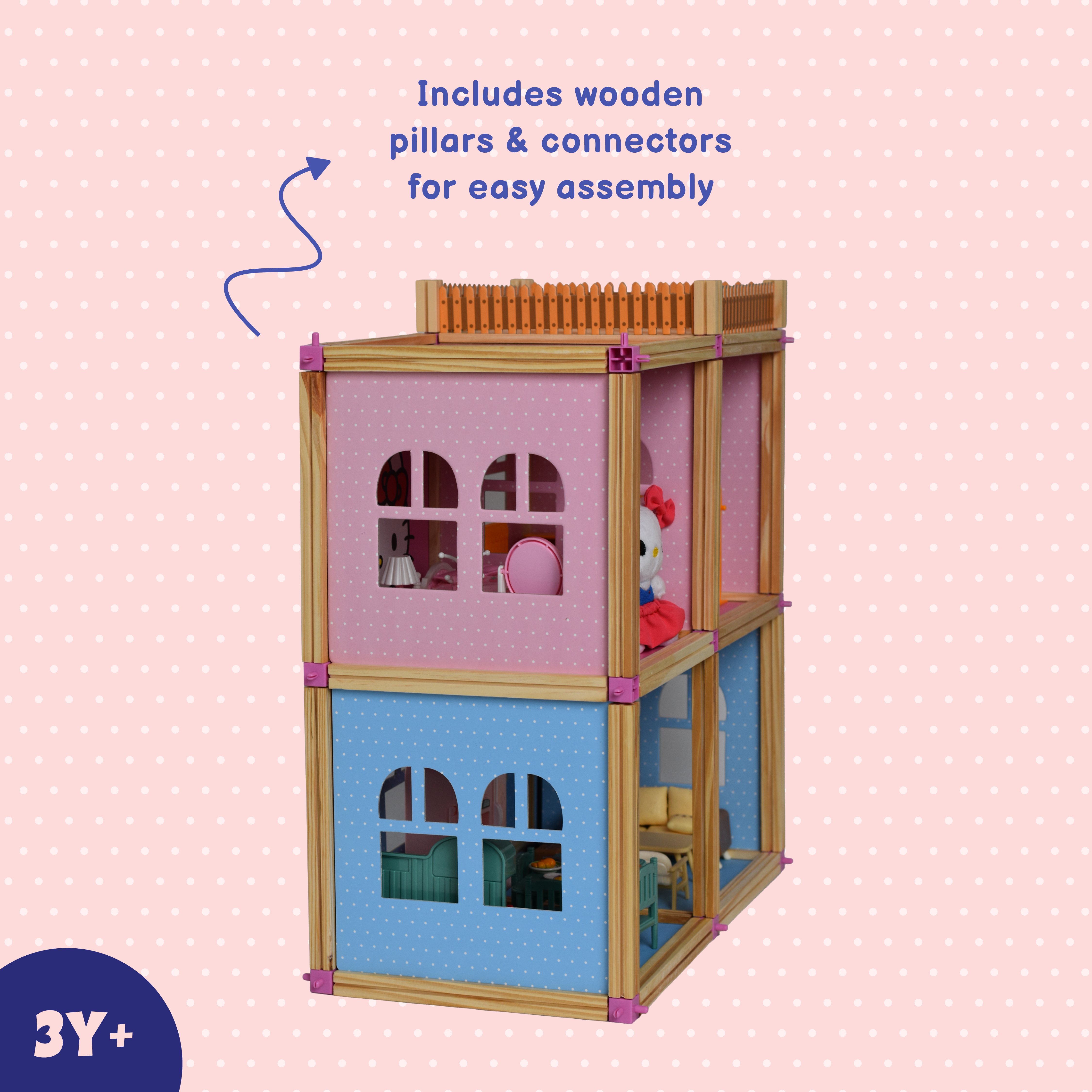 Bungalow Playset – 2 Storey Wooden Dollhouse