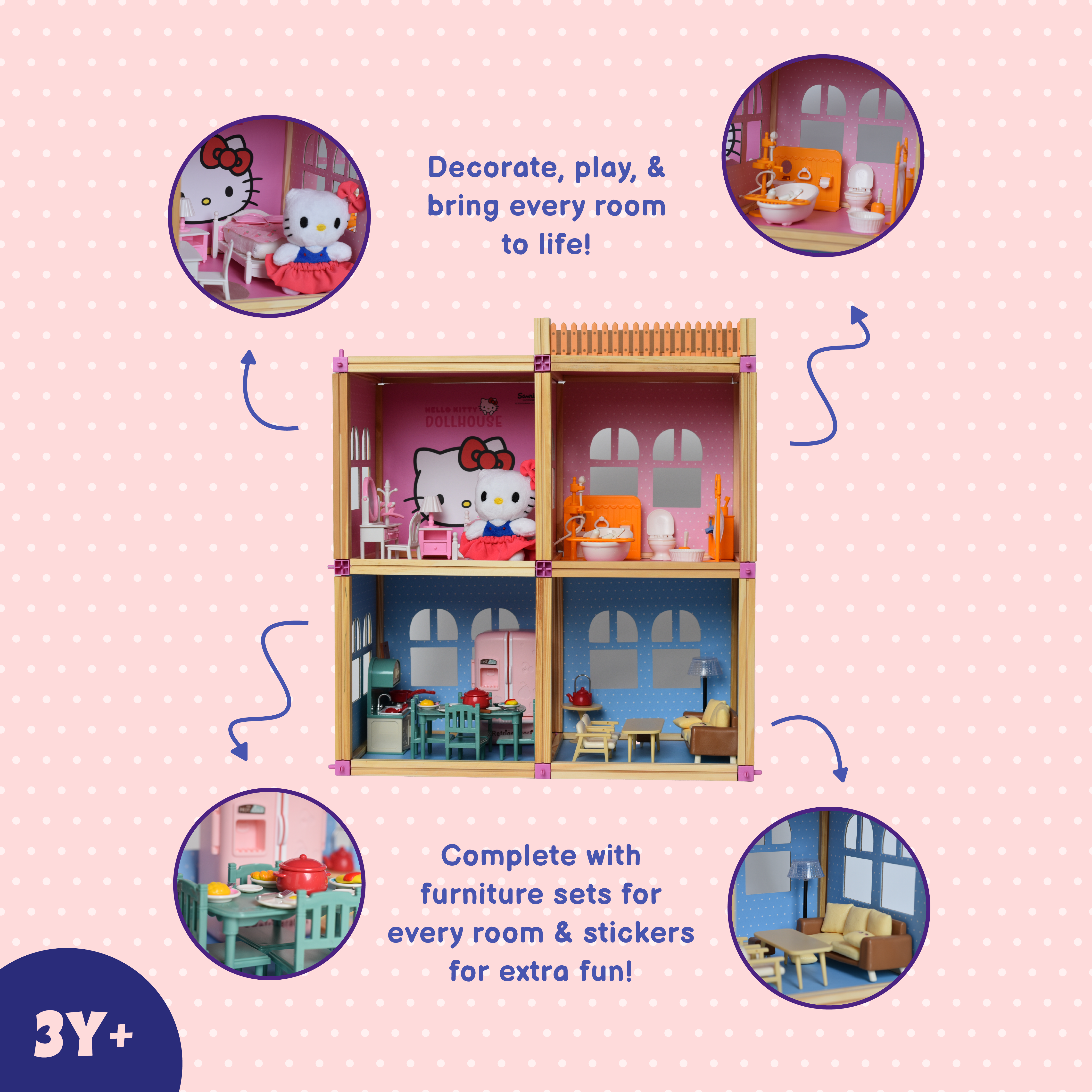 Bungalow Playset – 2 Storey Wooden Dollhouse