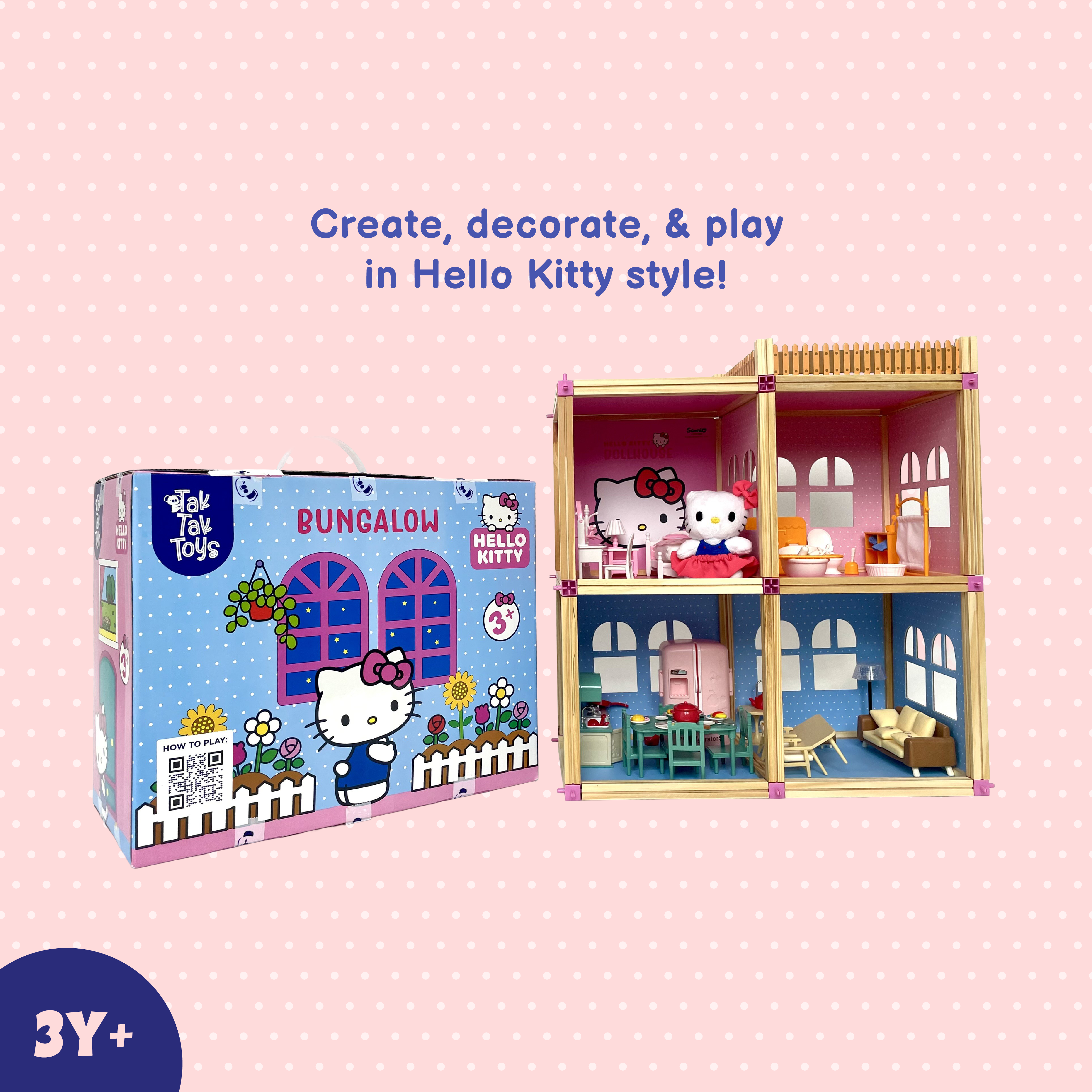Bungalow Playset – 2 Storey Wooden Dollhouse