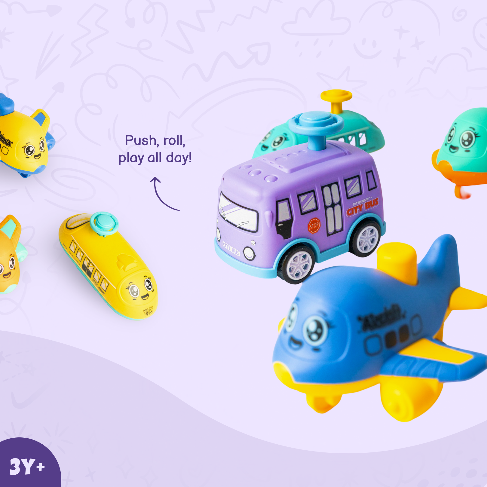 Ready Rollers – the Press-and-Go Cars Set of 8!