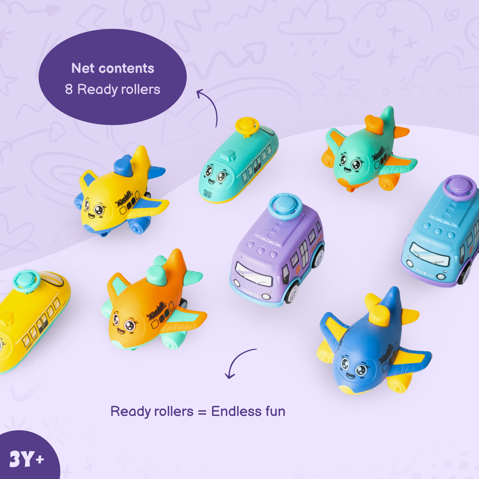 Ready Rollers – the Press-and-Go Cars Set of 8!