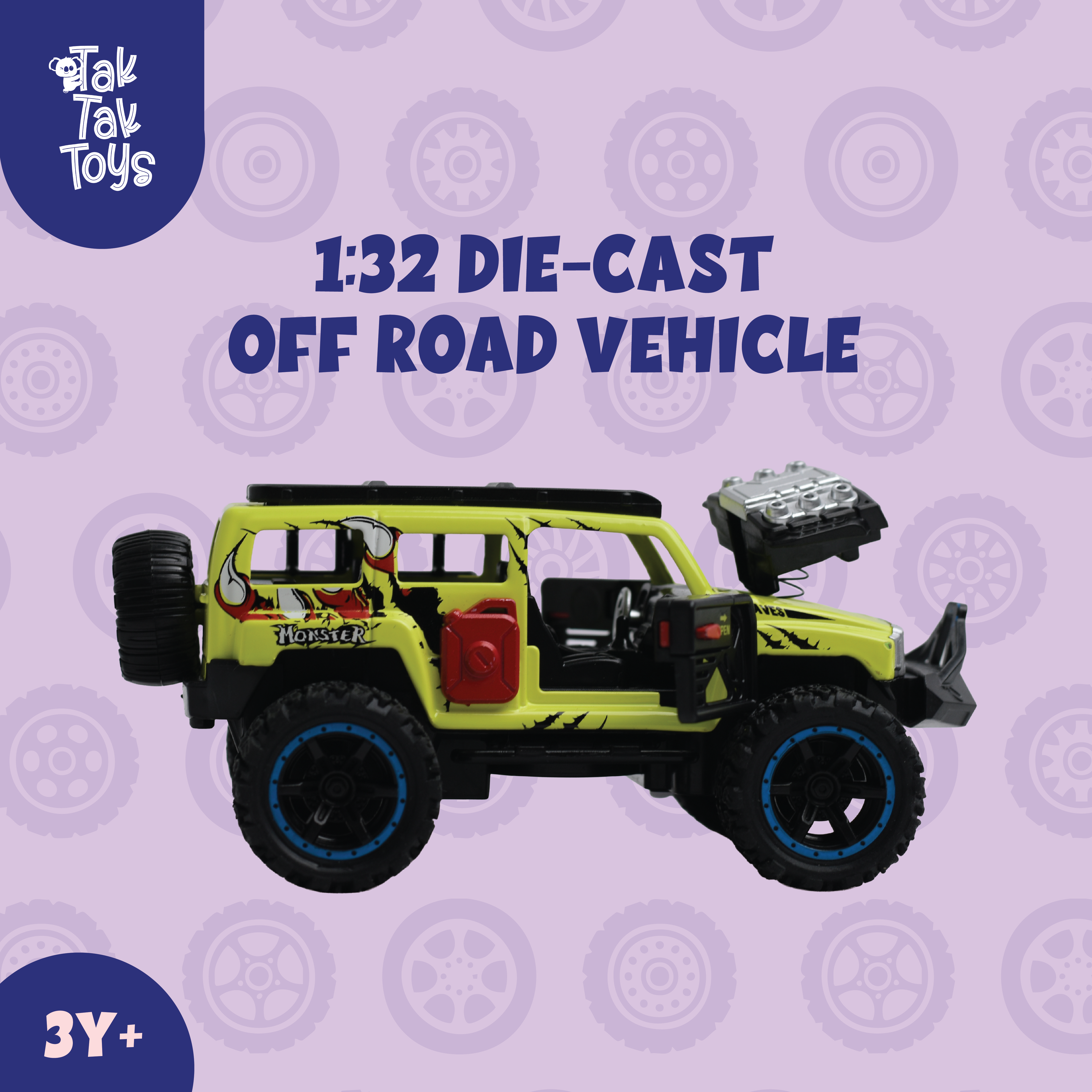 1:32 Die-Cast Off Road Monster Car With Metal Body - 4 Seater | Green