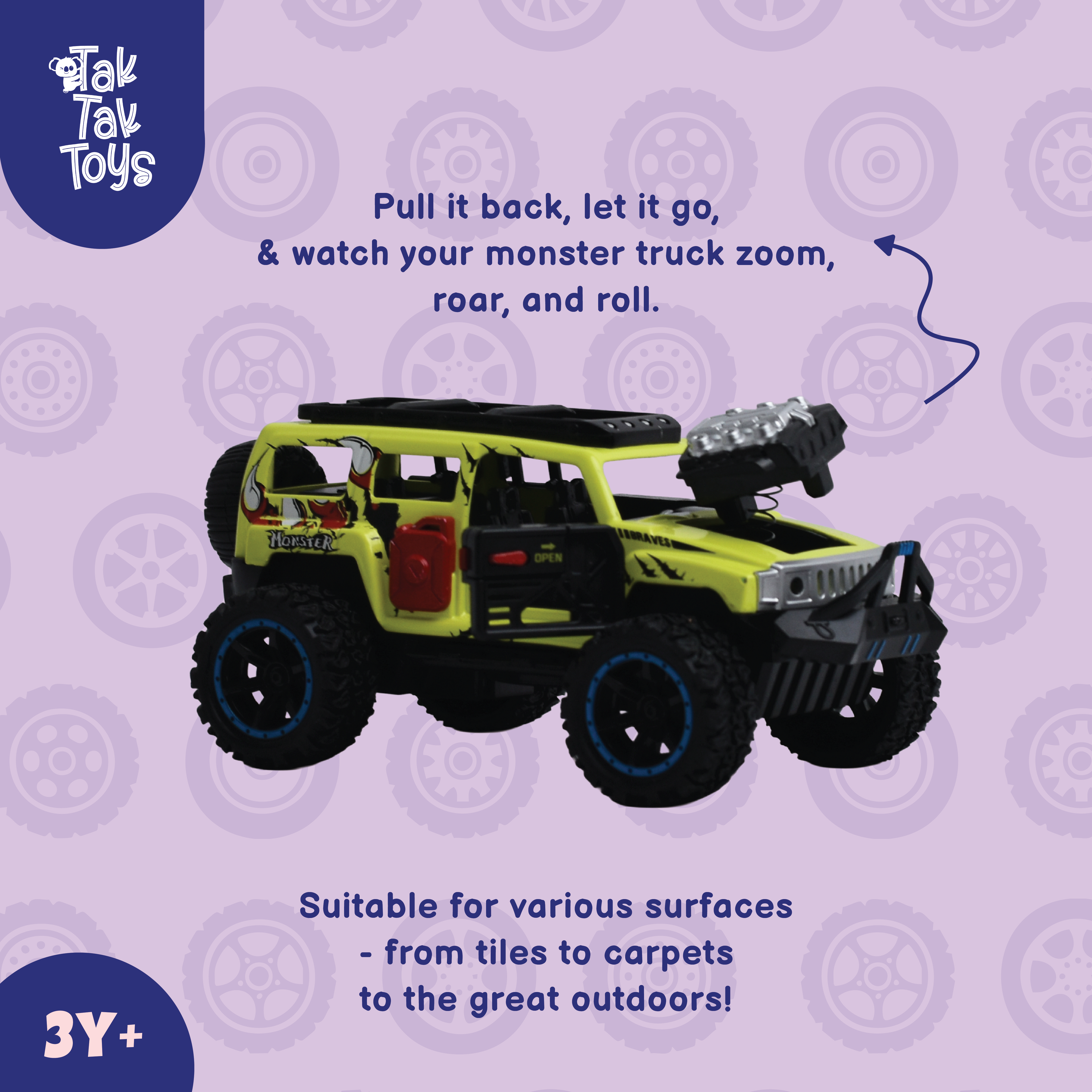 1:32 Die-Cast Off Road Monster Car With Metal Body - 4 Seater | Green