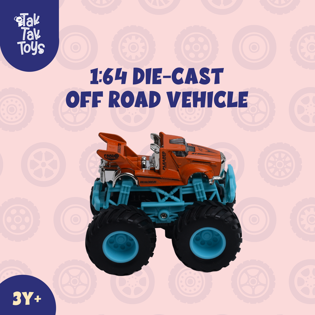 1:64 Die-Cast Off Road Monster Car With Metal Body | Orange/Blue