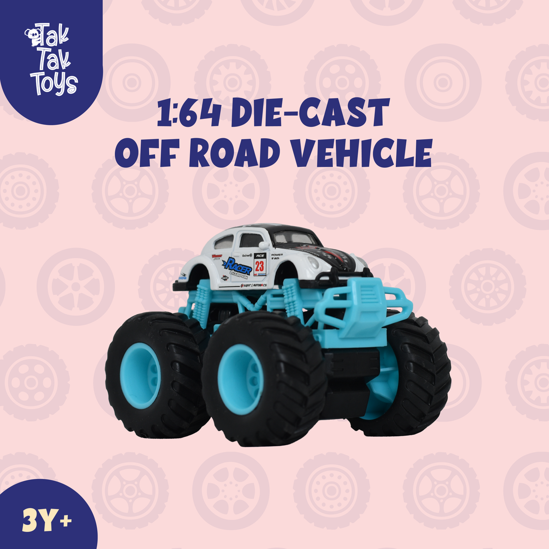 1:64 Die-Cast Off Road Monster Car With Metal Body | Black/White/Blue