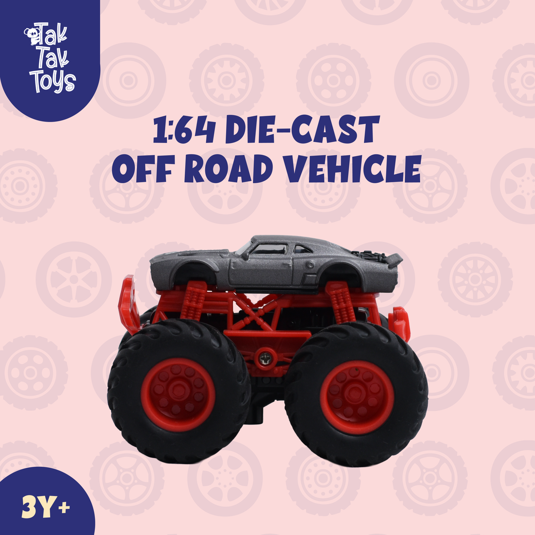 1:64 Die-Cast Off Road Monster Car With Metal Body | Grey/Red