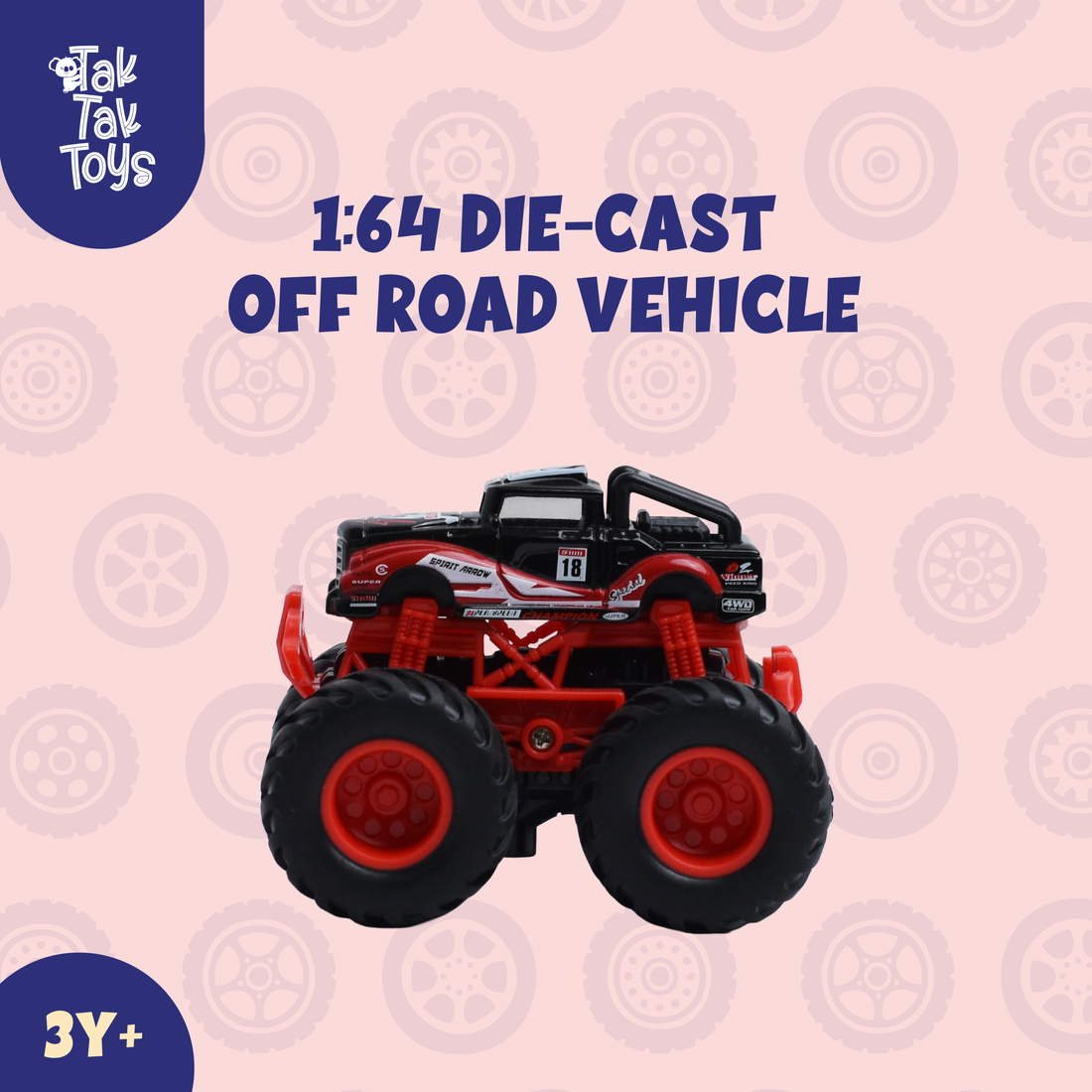 1:64 Die-Cast Off Road Monster Car With Metal Body | Black/Red