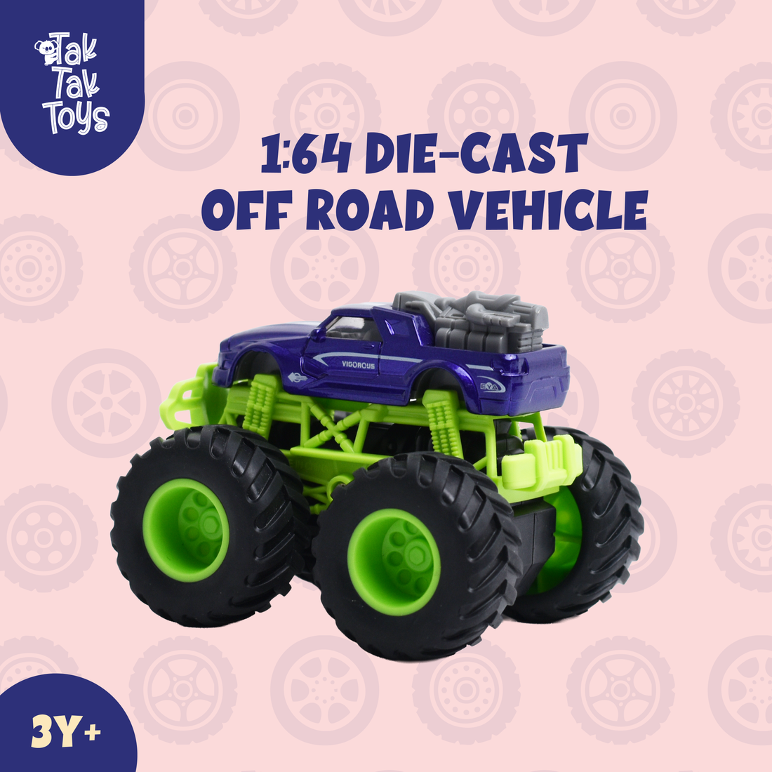 1:64 Die-Cast Off Road Monster Car With Metal Body | Purple/Green