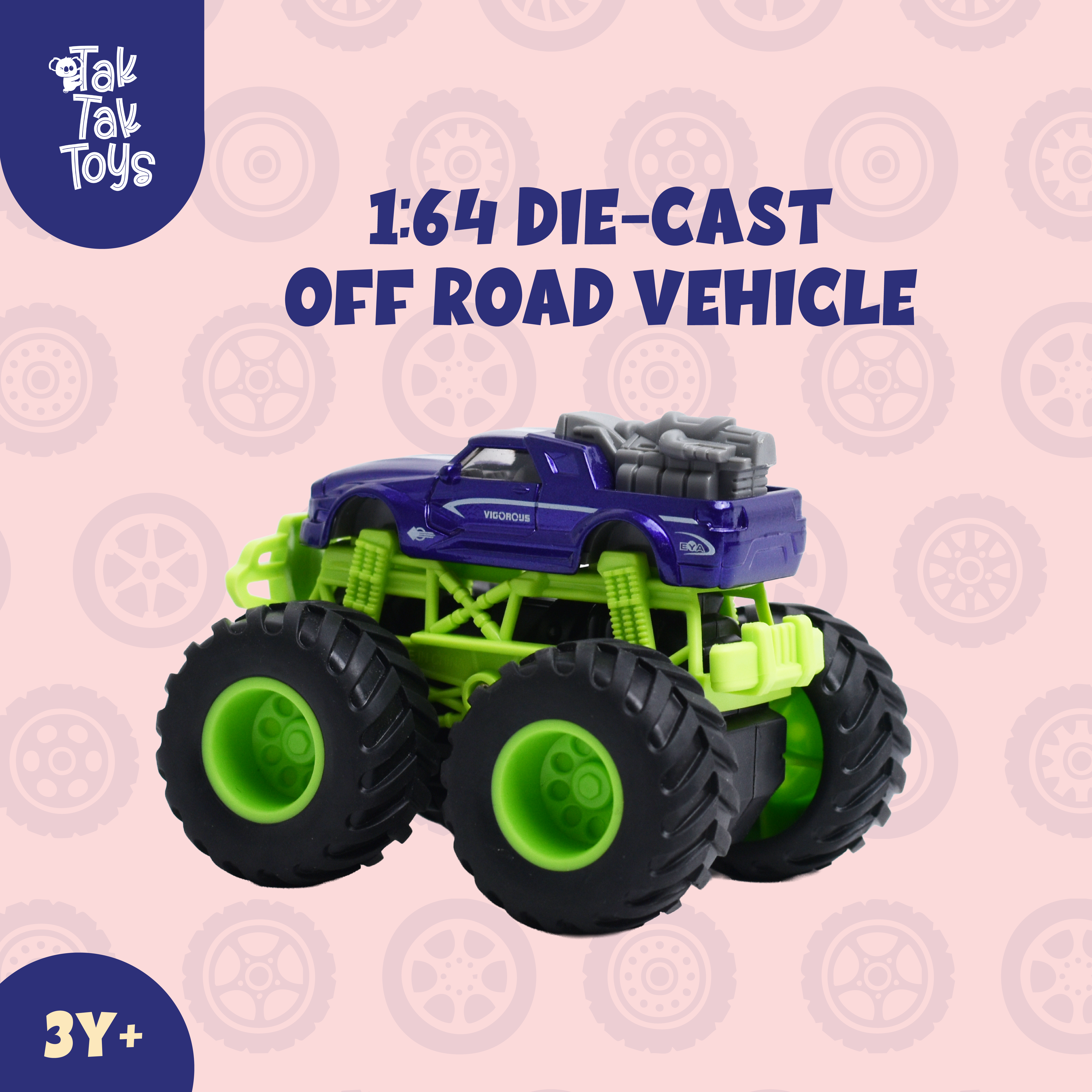 1:64 Die-Cast Off Road Monster Car With Metal Body | Purple/Green