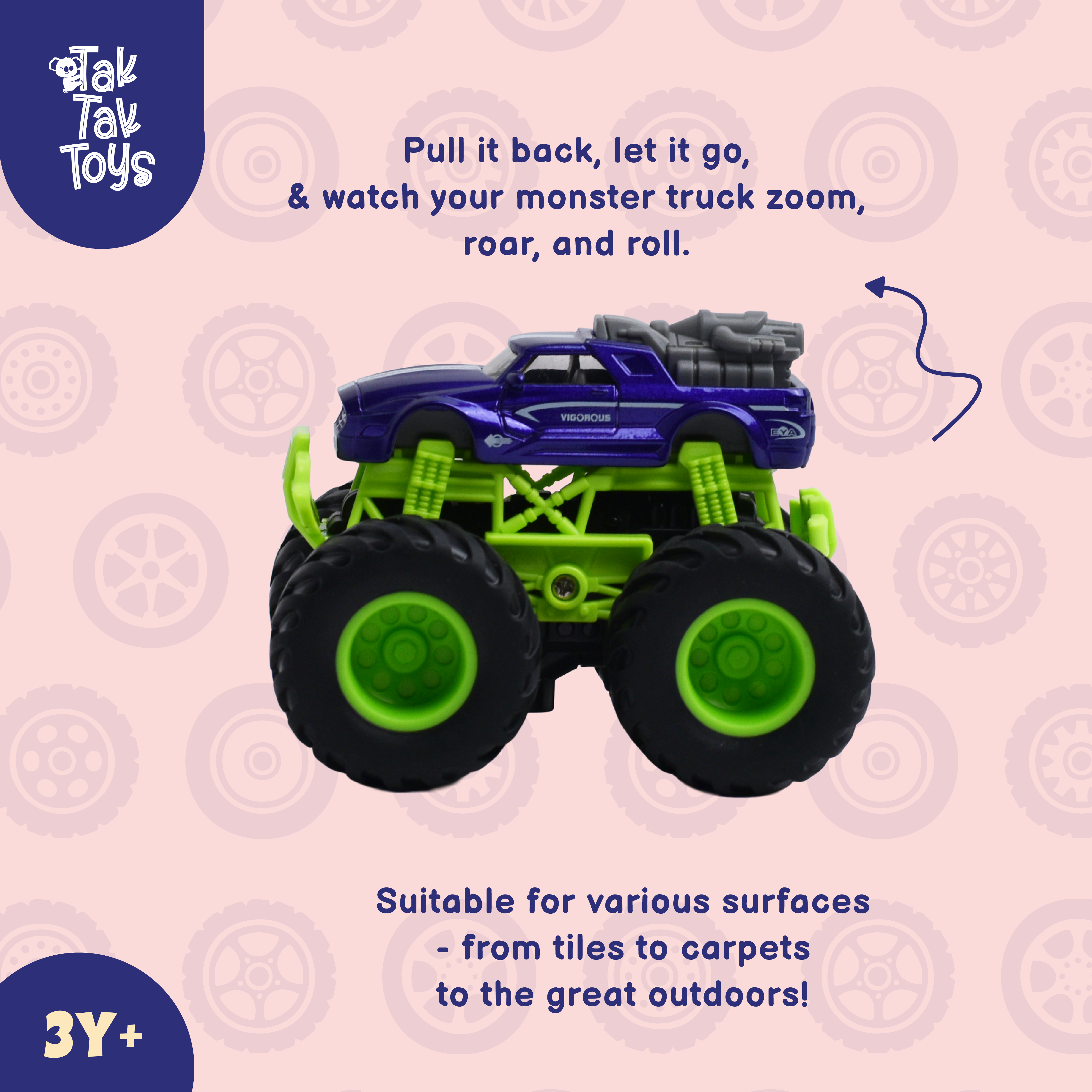 1:64 Die-Cast Off Road Monster Car With Metal Body | Purple/Green