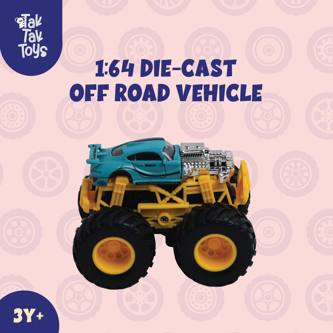 1:64 Die-Cast Off Road Monster Car With Metal Body | Blue/Silver/Yellow