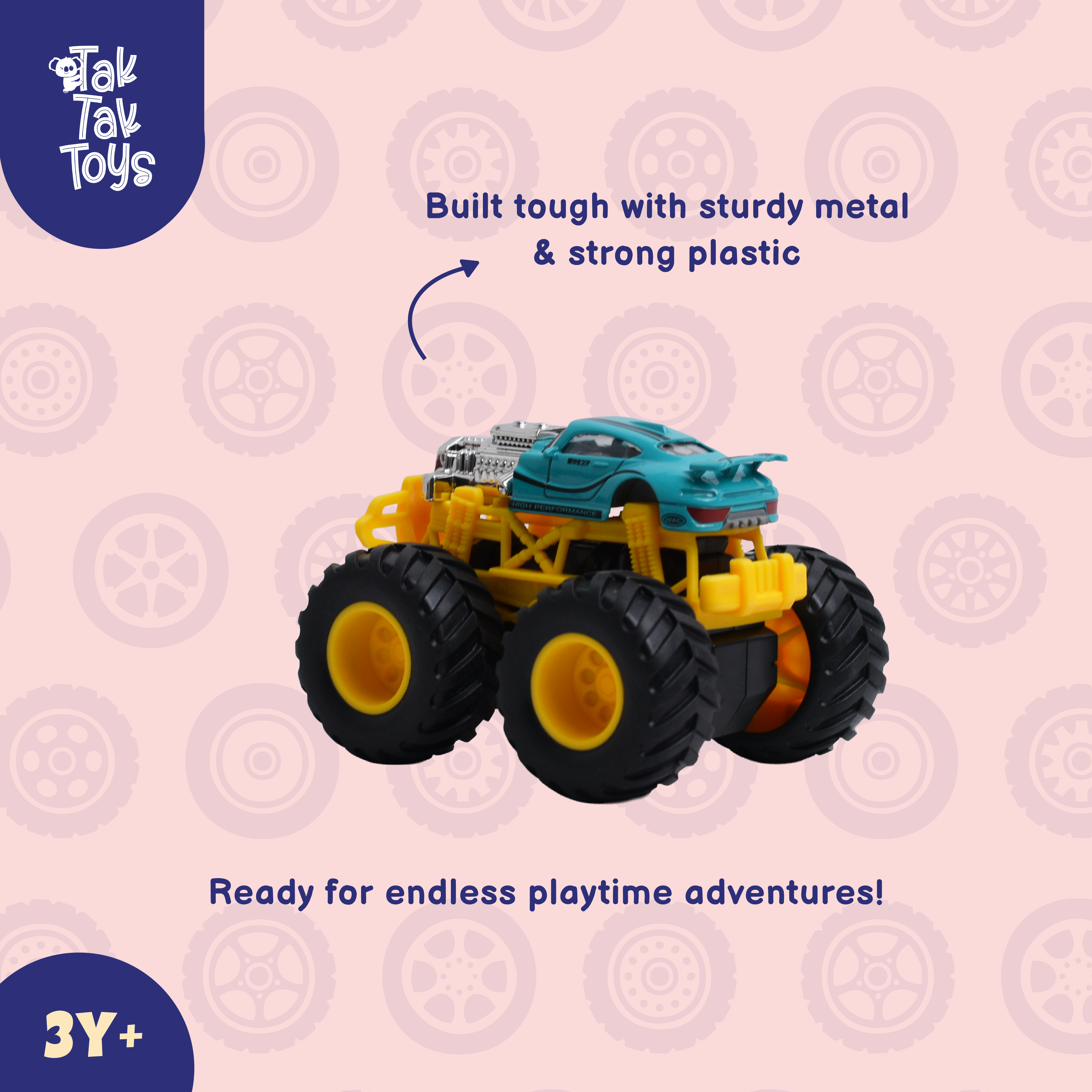 1:64 Die-Cast Off Road Monster Car With Metal Body | Blue/Silver/Yellow