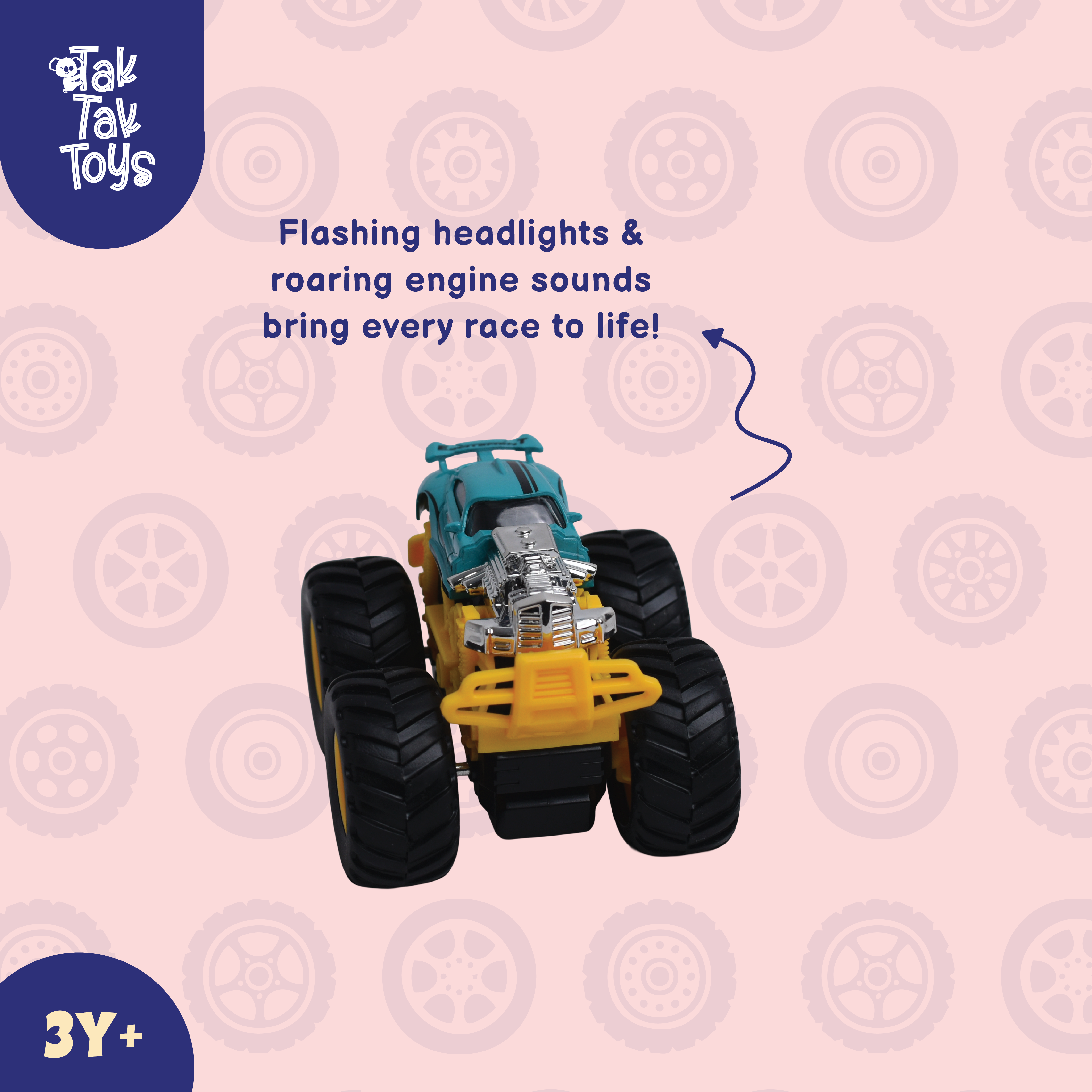 1:64 Die-Cast Off Road Monster Car With Metal Body | Blue/Silver/Yellow