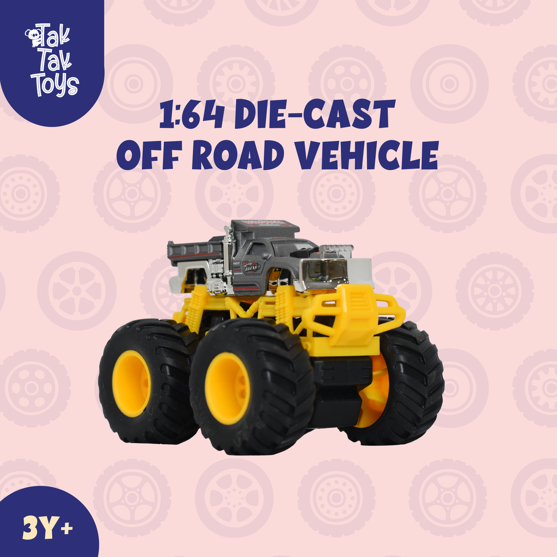 1:64 Die-Cast Off Road Monster Car With Metal Body | Grey/Yellow