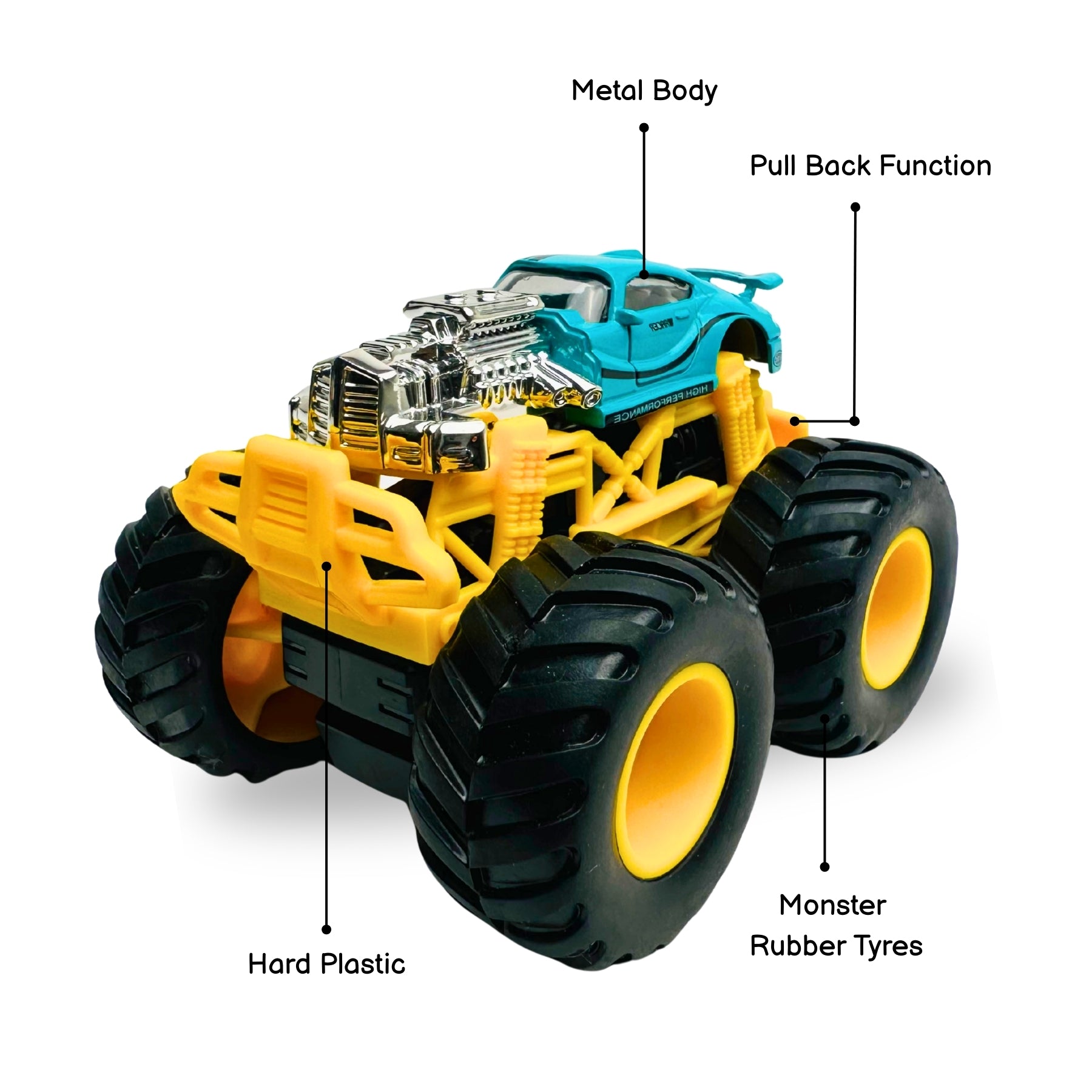 1:64 Die Cast Off Road Monster Car With Metal Body | Blue/Silver/Yellow