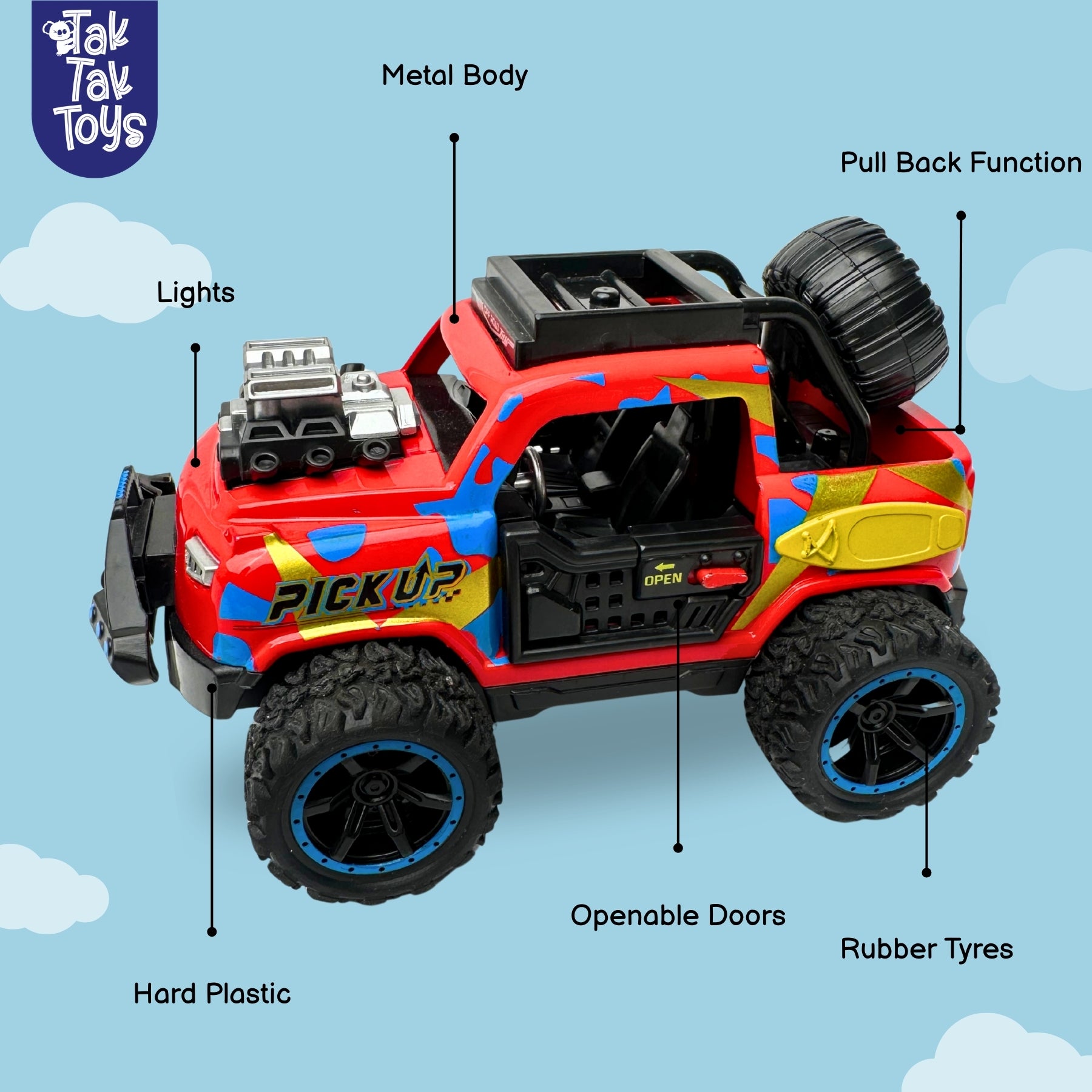1:32 Die-Cast Off Road Monster Car With Metal Body - 2 Seater | Red