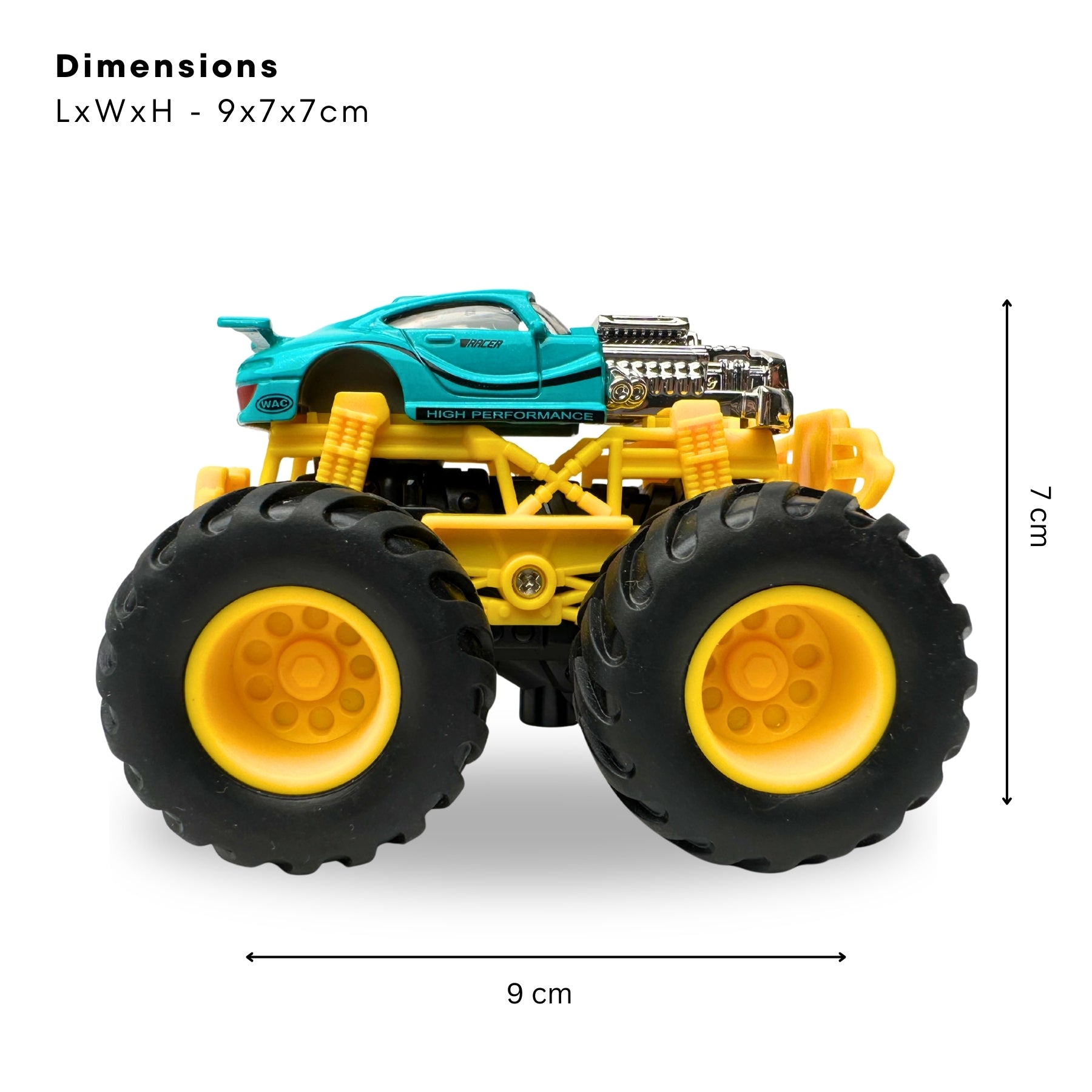 1:64 Die Cast Off Road Monster Car With Metal Body | Blue/Silver/Yellow