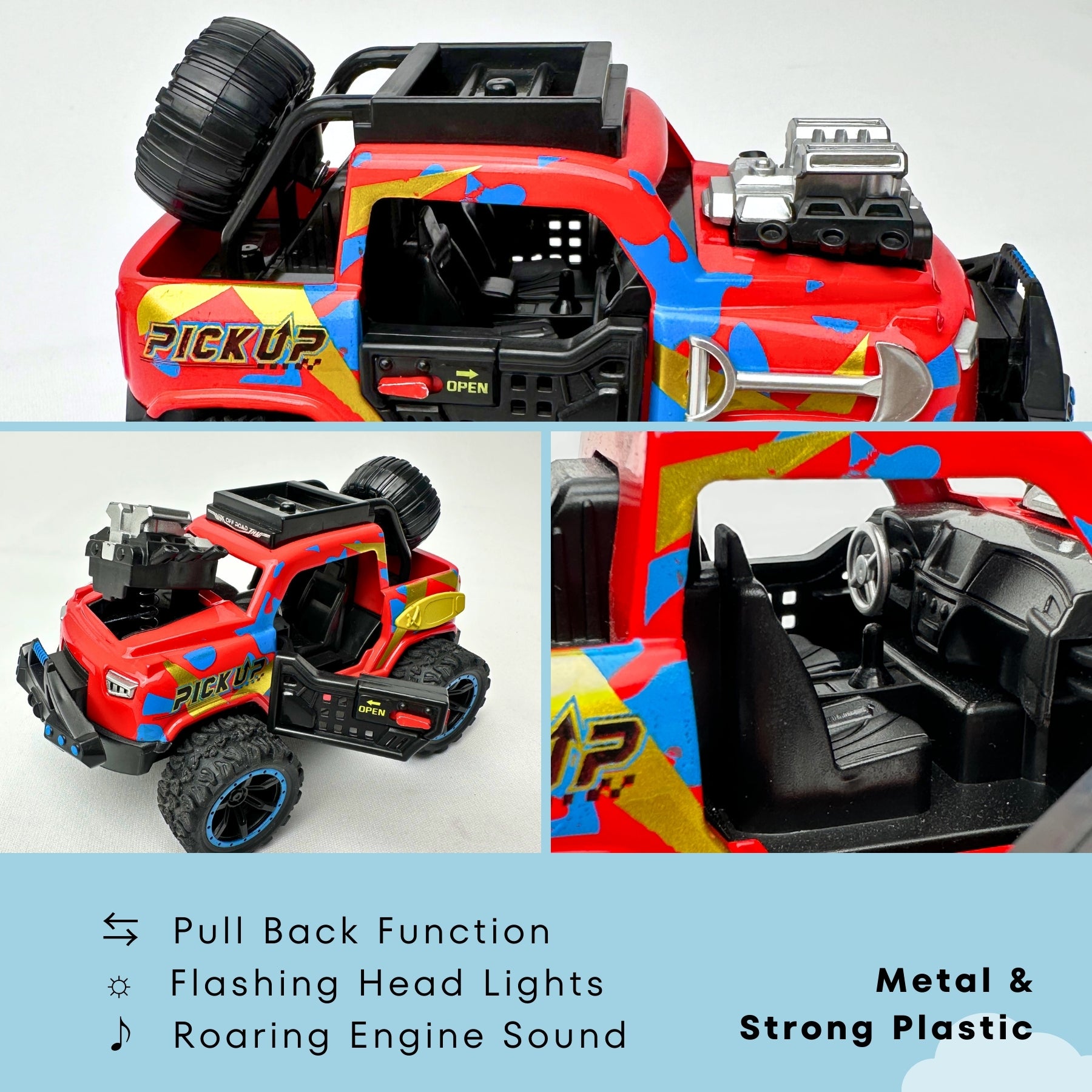 1:32 Die-Cast Off Road Monster Car With Metal Body - 2 Seater | Red