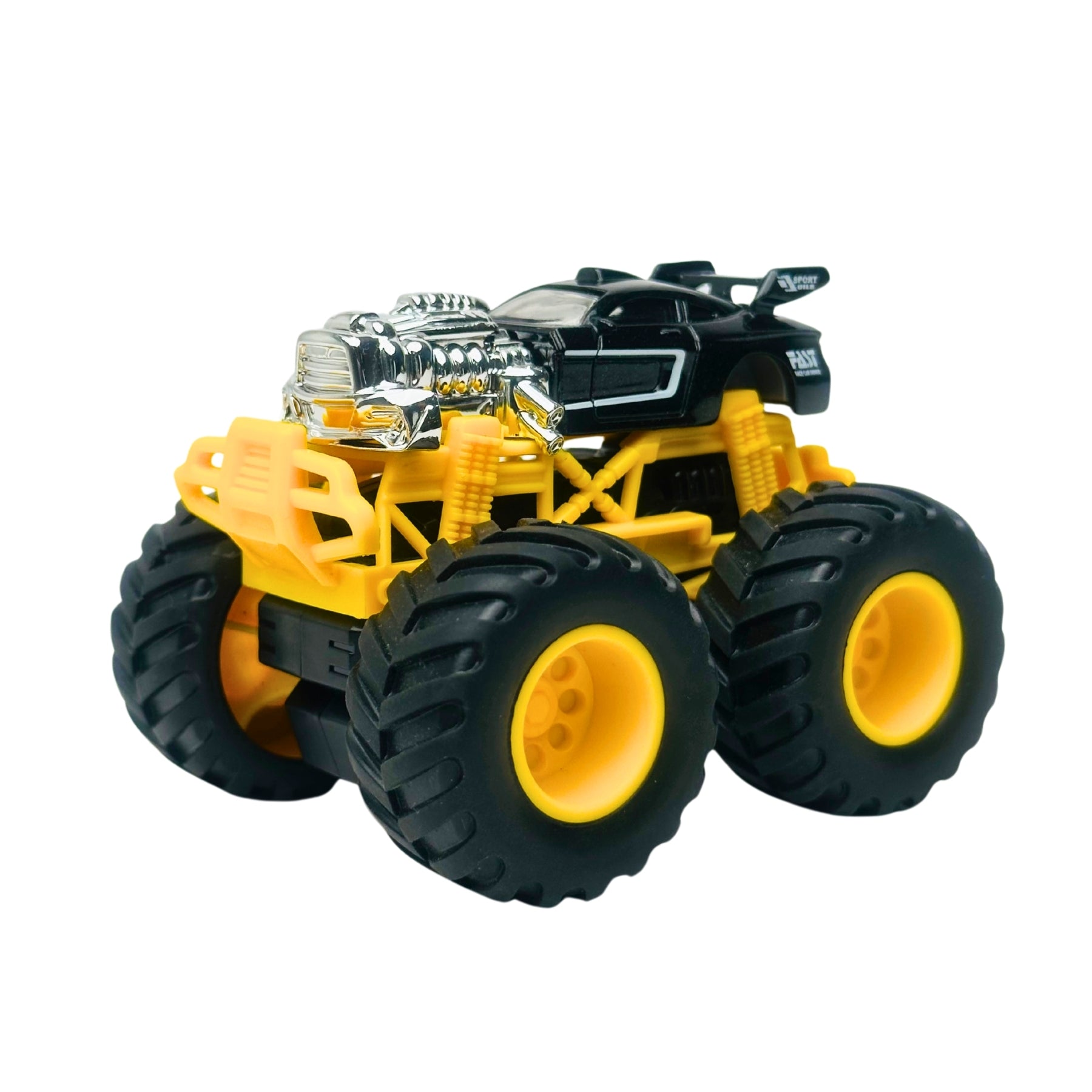 1:64 Die Cast Off Road Monster Car With Metal Body | Black/Silver/Yellow
