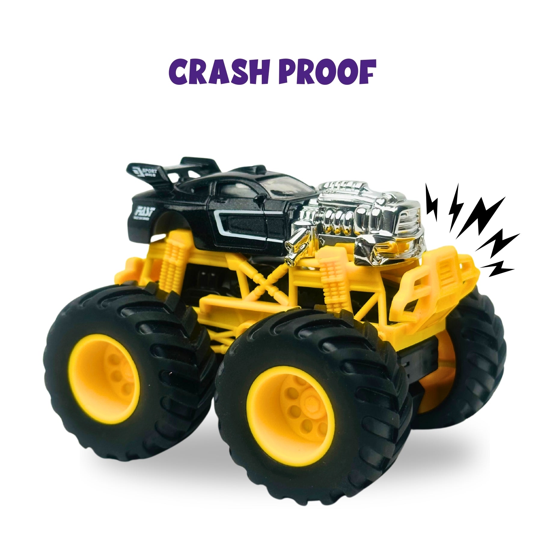 1:64 Die Cast Off Road Monster Car With Metal Body | Black/Silver/Yellow