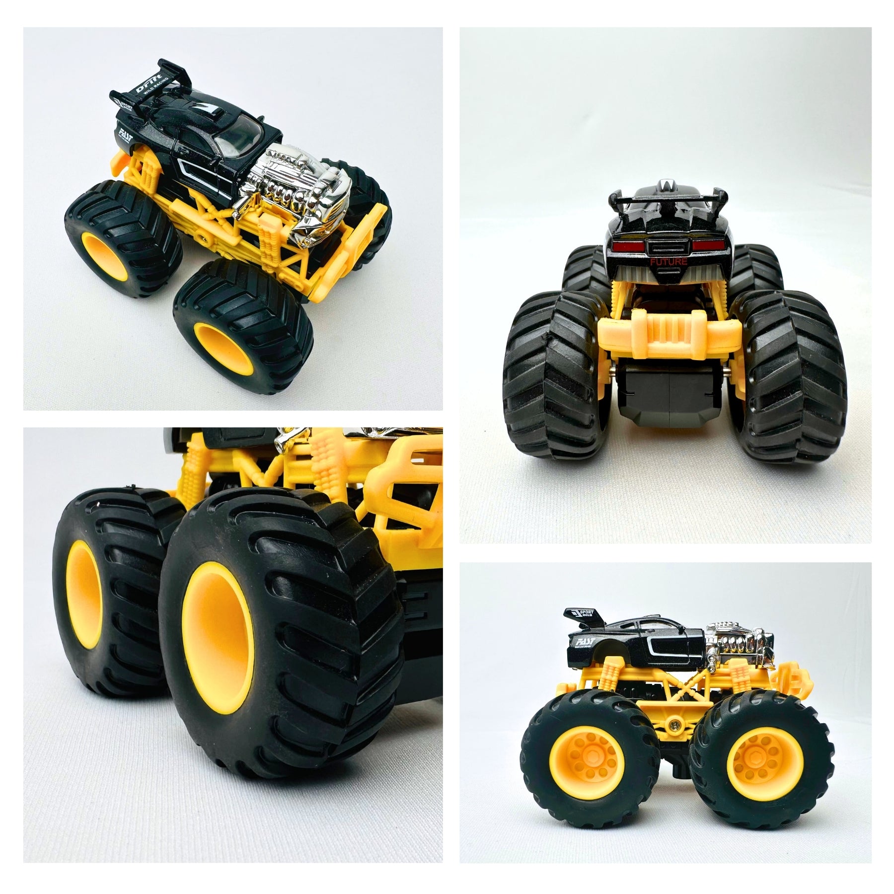 1:64 Die Cast Off Road Monster Car With Metal Body | Black/Silver/Yellow