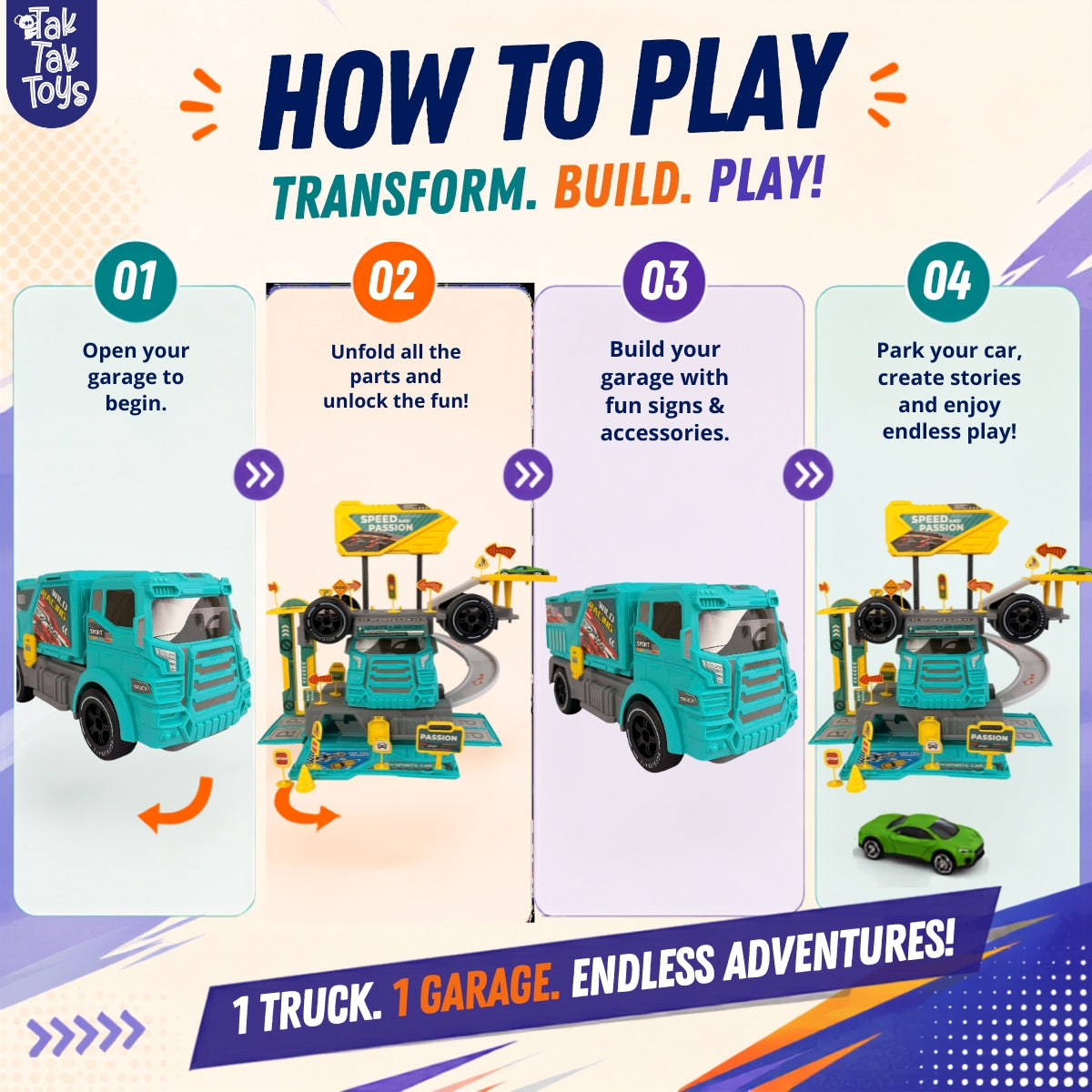 2 in 1 Truck Garage Playset, Ages 3+ Years