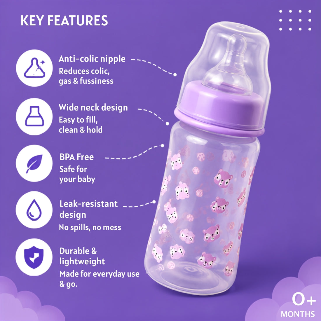 Wide Neck Baby Feeding Bottle - 250 ml