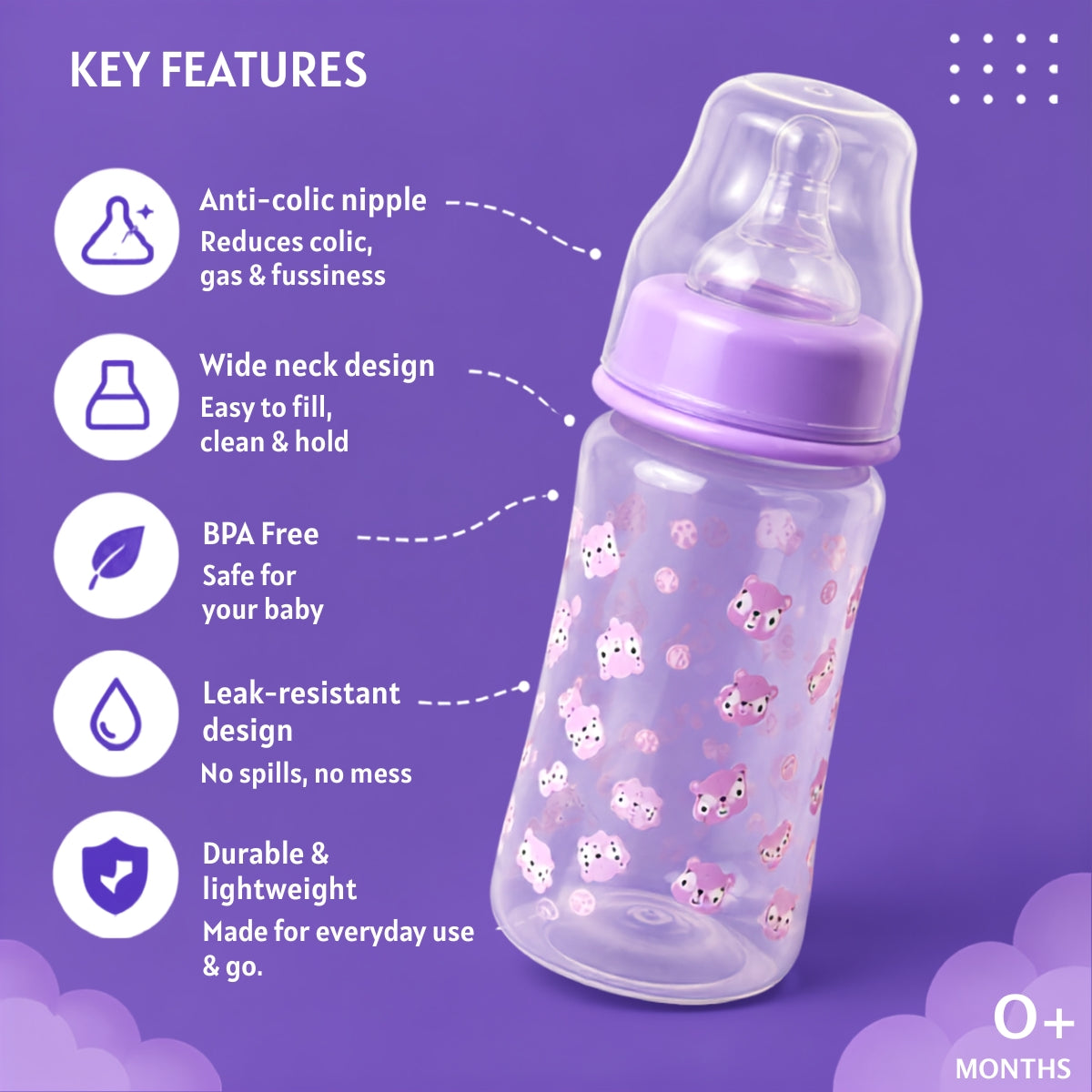 Wide Neck Baby Feeding Bottle - 250 ml