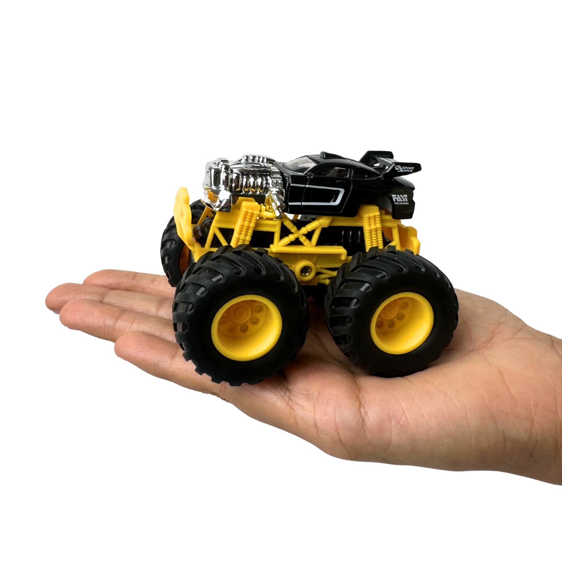 1:64 Die Cast Off Road Monster Car With Metal Body | Black/Silver/Yellow