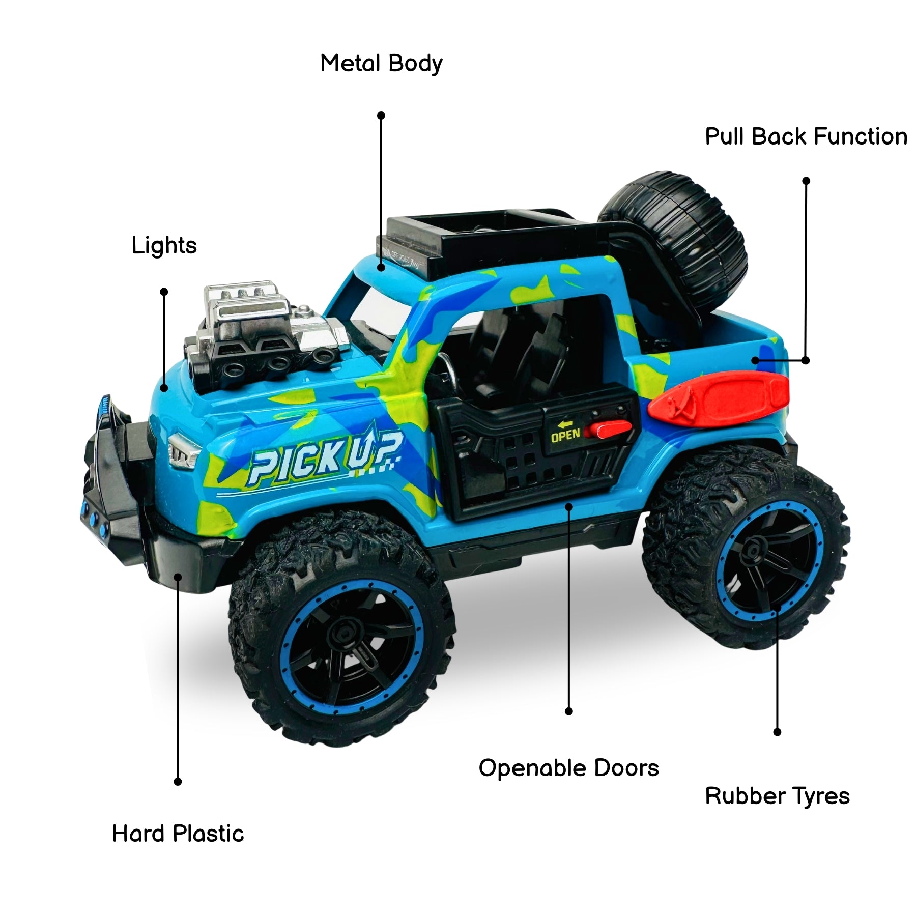 1:32 Die Cast Off Road Monster Car With Metal Body - 2 Seater | Blue