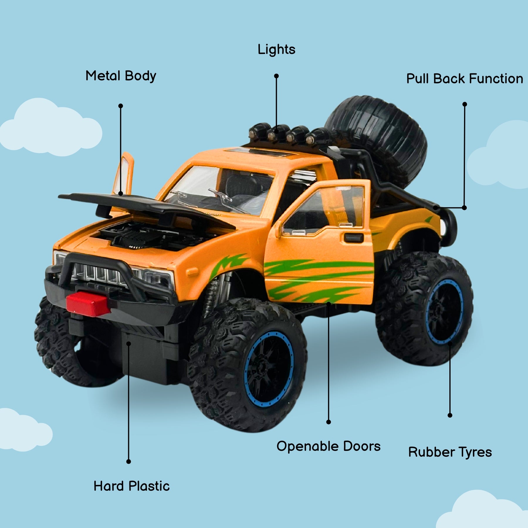 1:24 Die-Cast Off Road Monster Car With Metal Body | Yellow