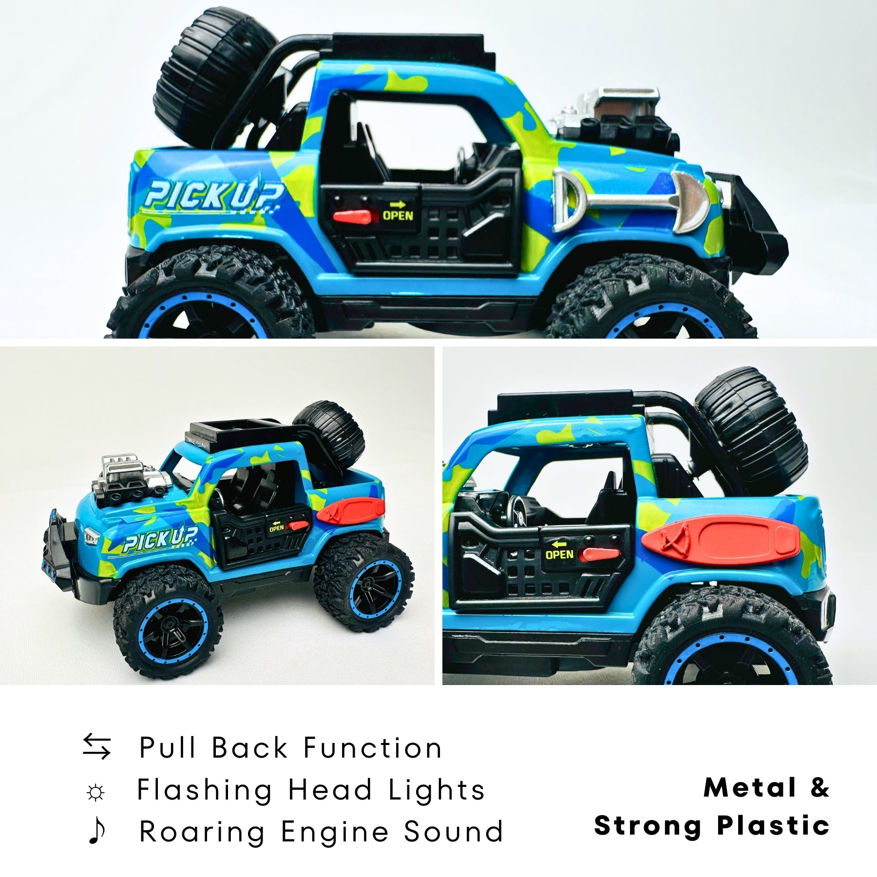 1:32 Die Cast Off Road Monster Car With Metal Body - 2 Seater | Blue