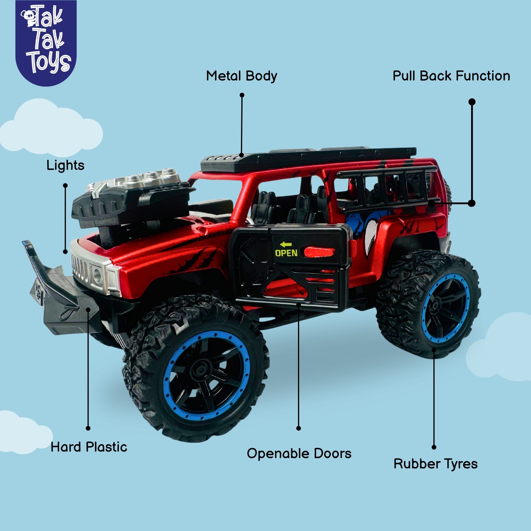 1:32 Die-Cast Off Road Monster Car With Metal Body - 4 Seater | Red