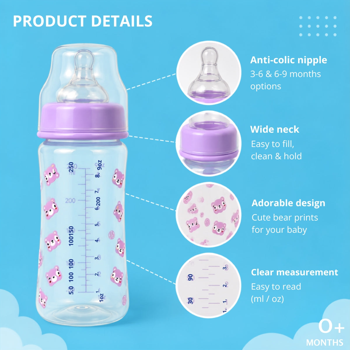 Wide Neck Baby Feeding Bottle - 250 ml