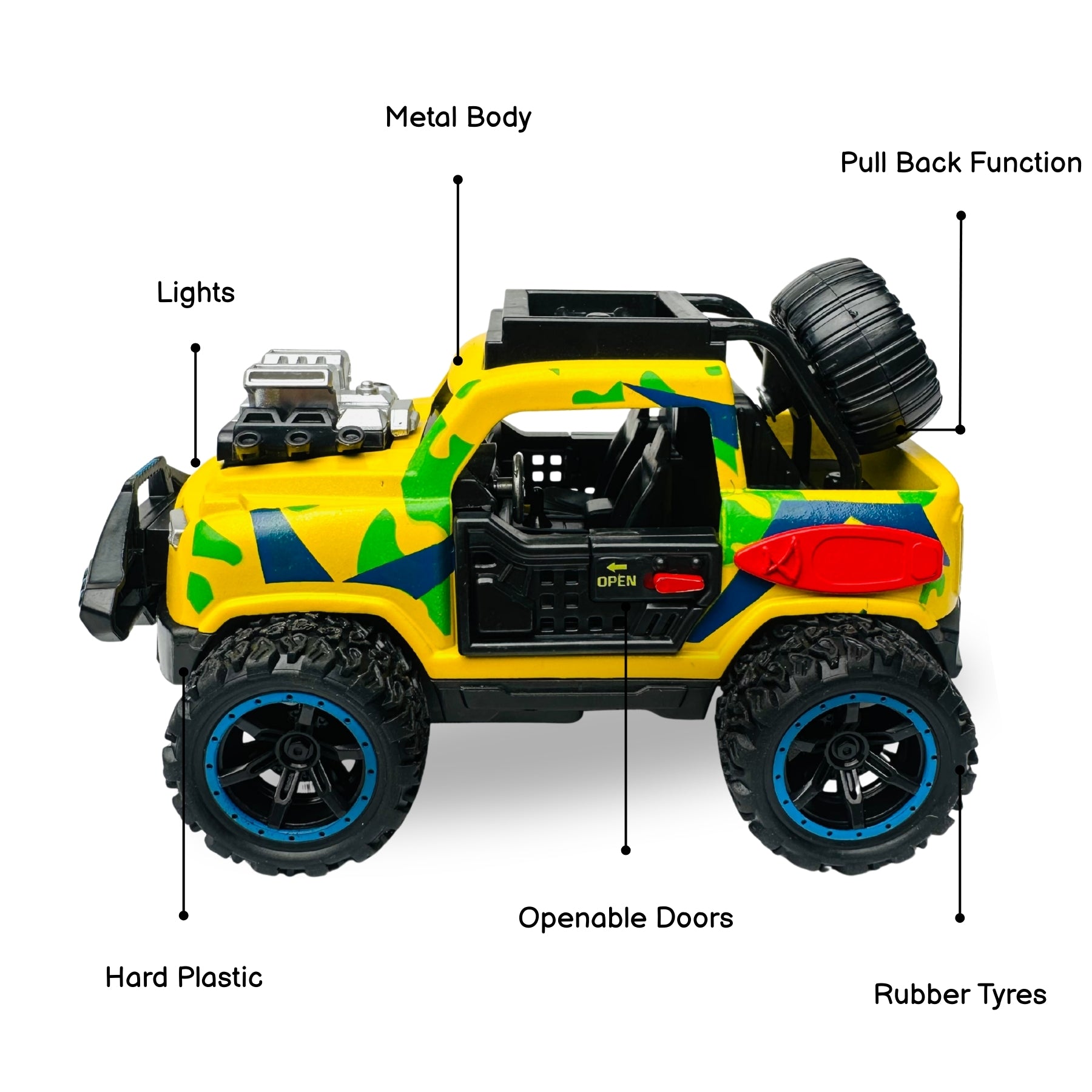 1:32 Die Cast Off Road Monster Car With Metal Body - 2 Seater | Yellow