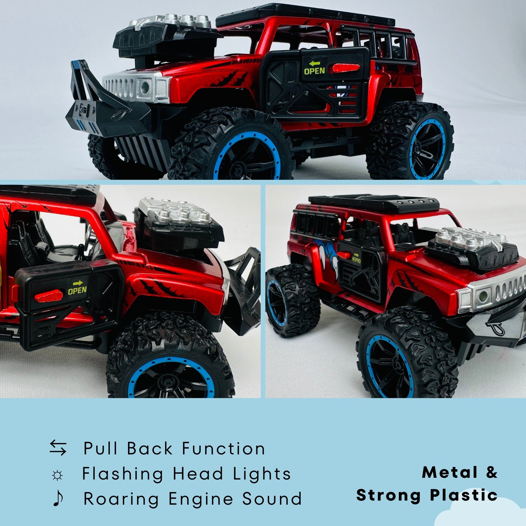 1:32 Die-Cast Off Road Monster Car With Metal Body - 4 Seater | Red