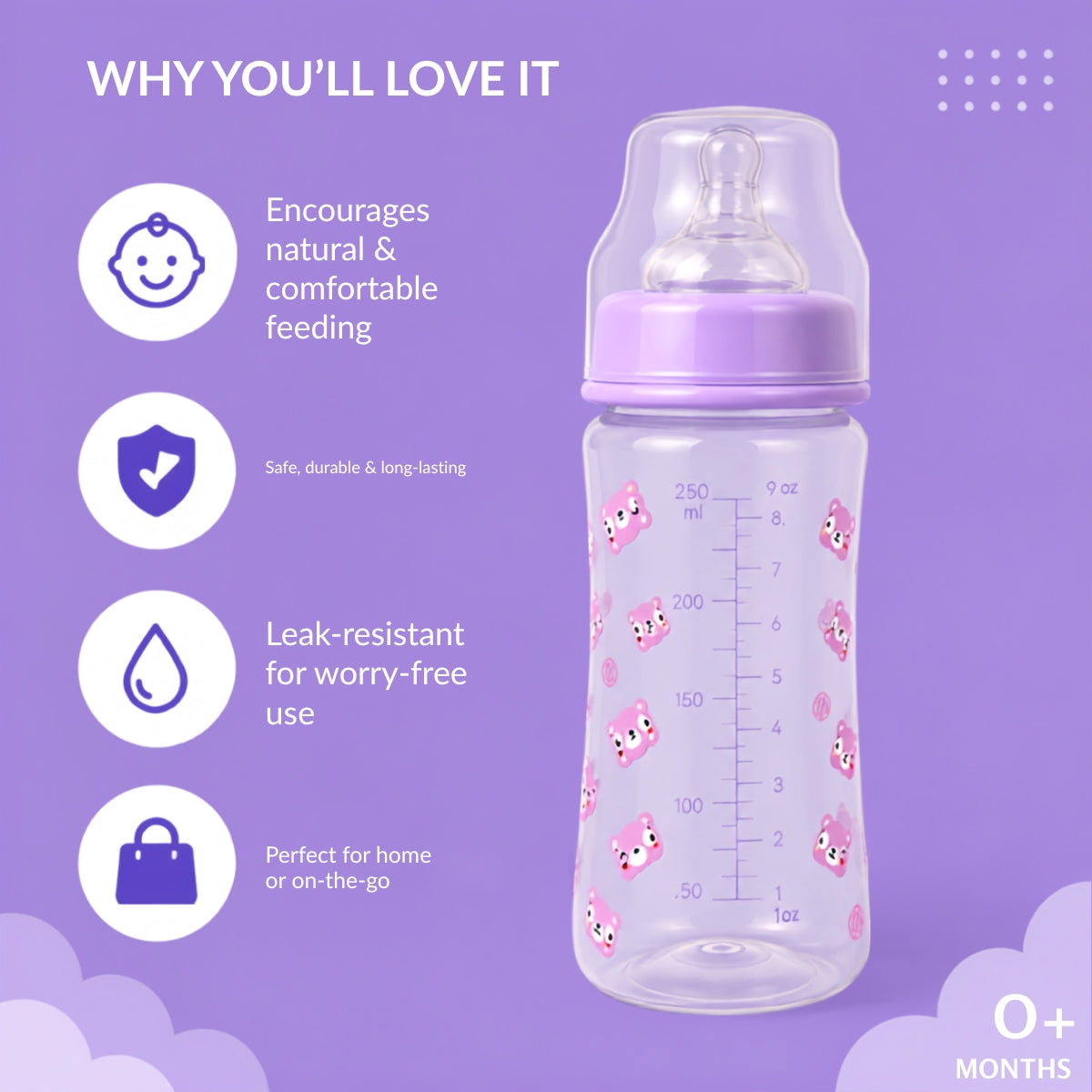 Wide Neck Baby Feeding Bottle - 250 ml