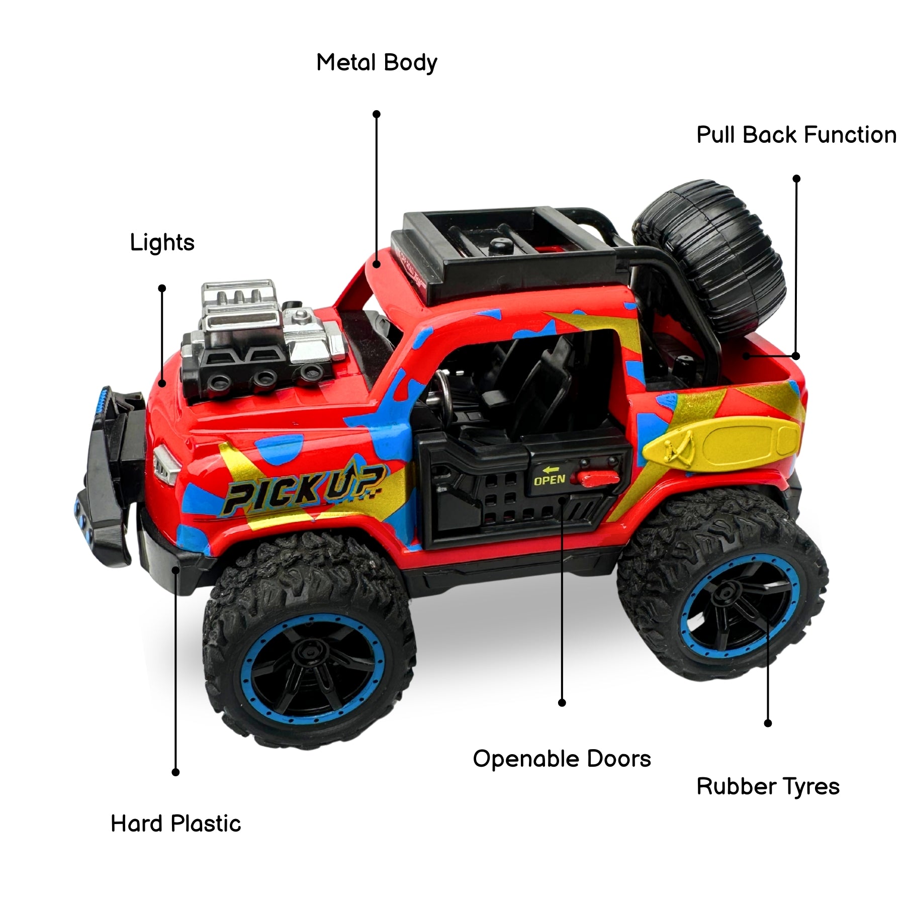 1:32 Die Cast Off Road Monster Car With Metal Body - 2 Seater | Red