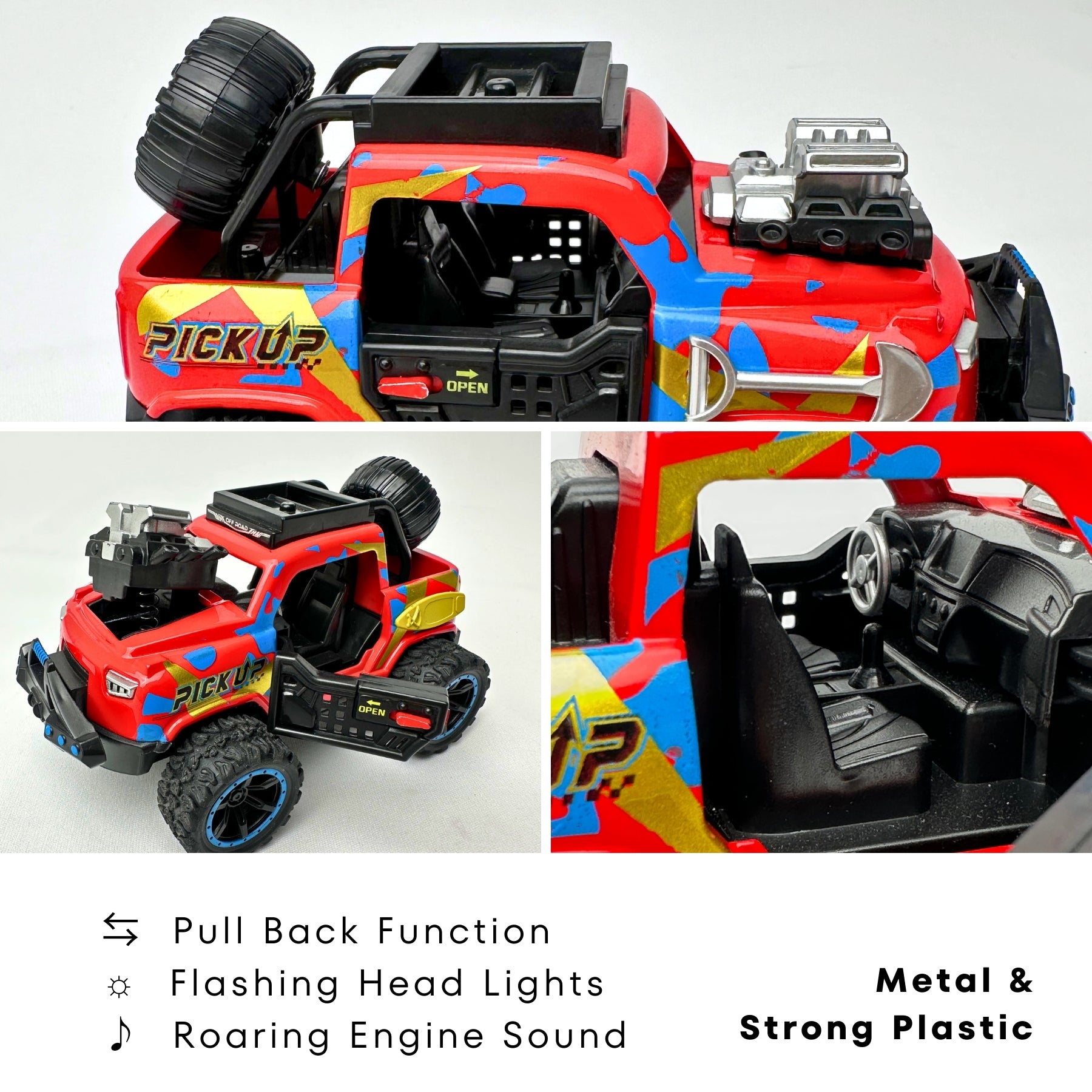 1:32 Die Cast Off Road Monster Car With Metal Body - 2 Seater | Red