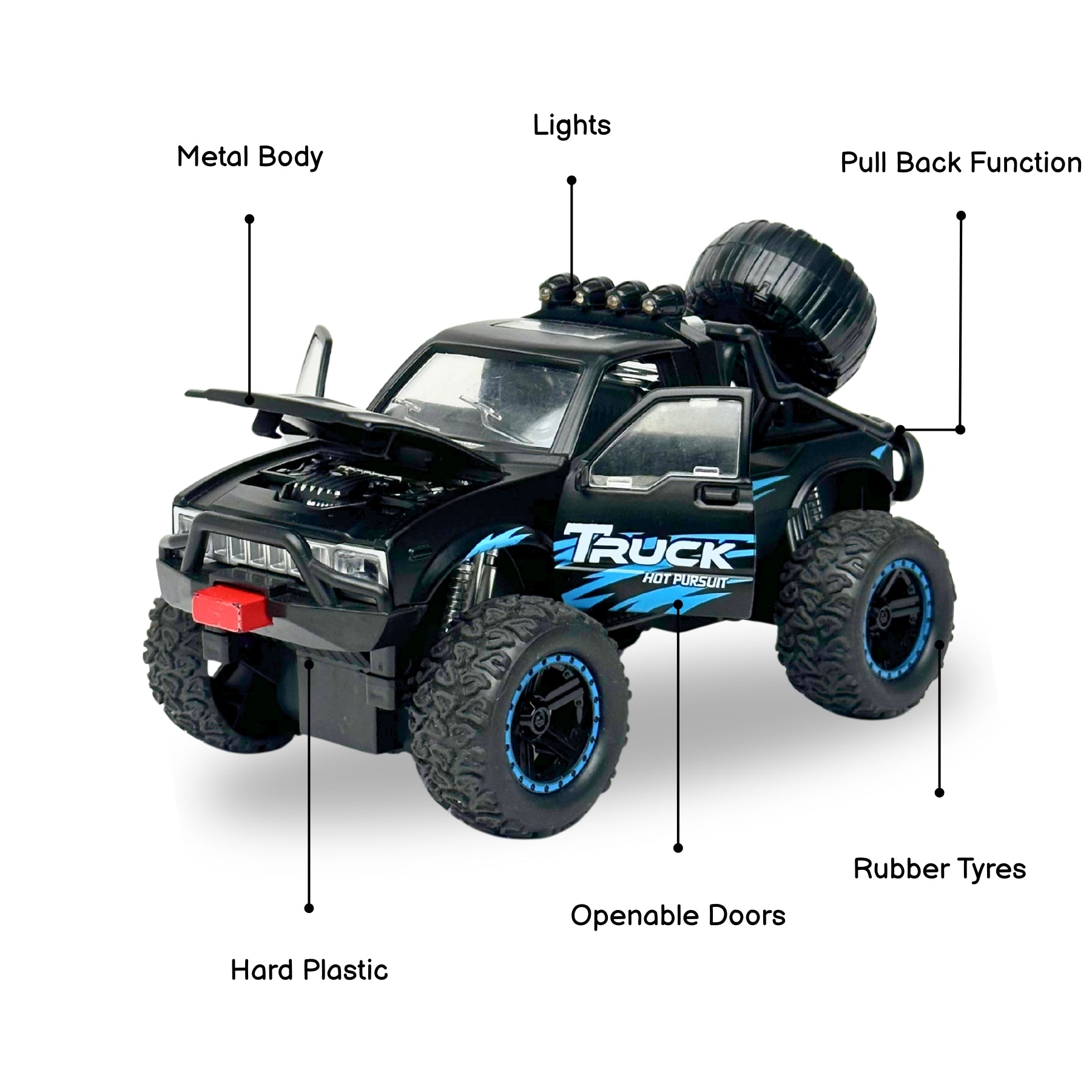 1:24 Die Cast Off Road Monster Car With Metal Body | Black