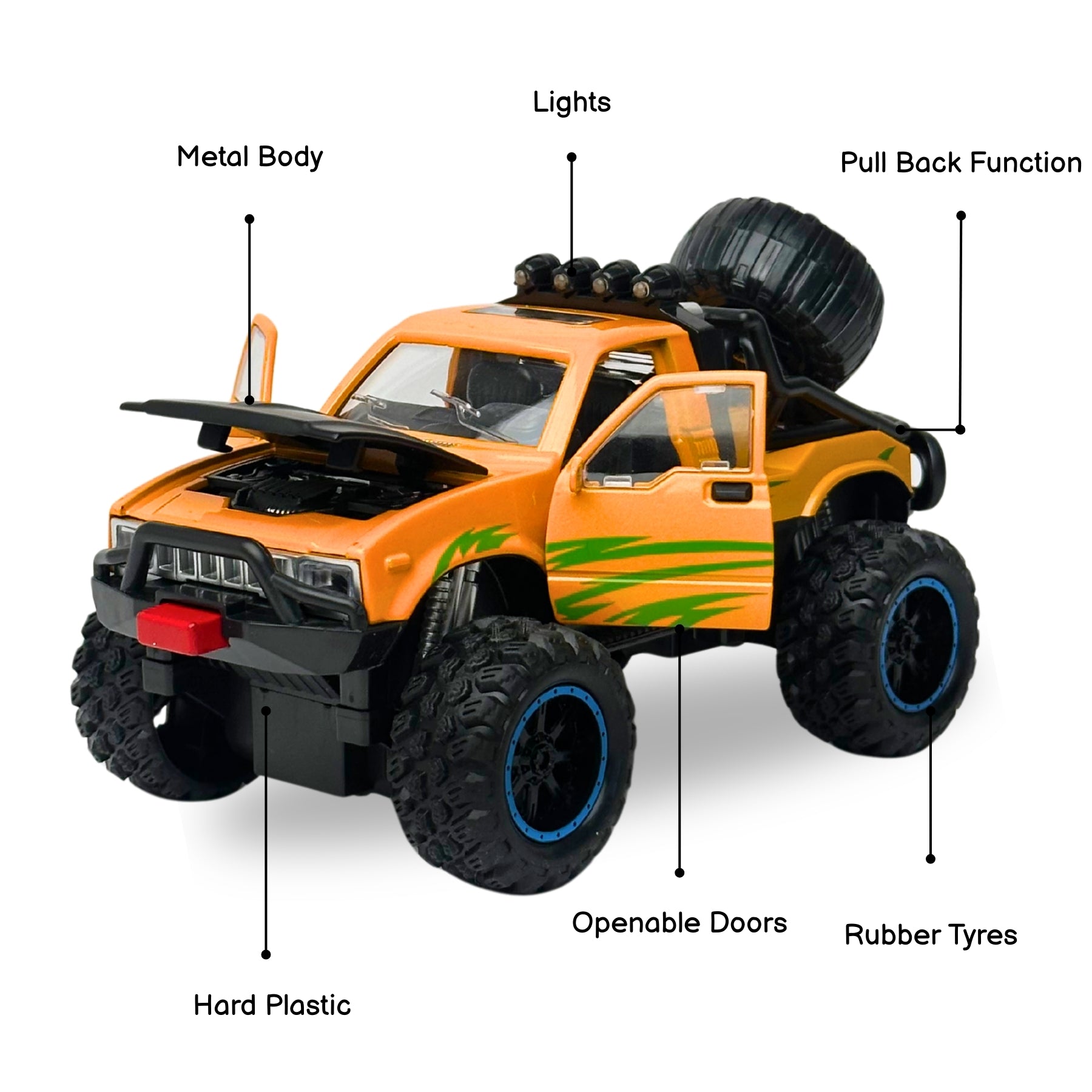 1:24 Die Cast Off Road Monster Car With Metal Body | Yellow