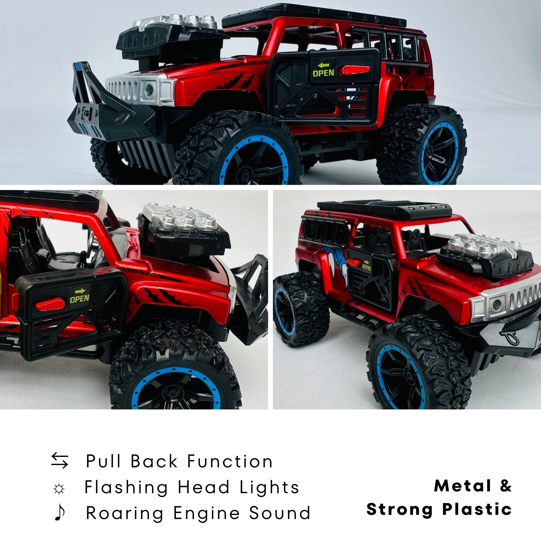 1:32 Die Cast Off Road Monster Car With Metal Body - 4 Seater | Red