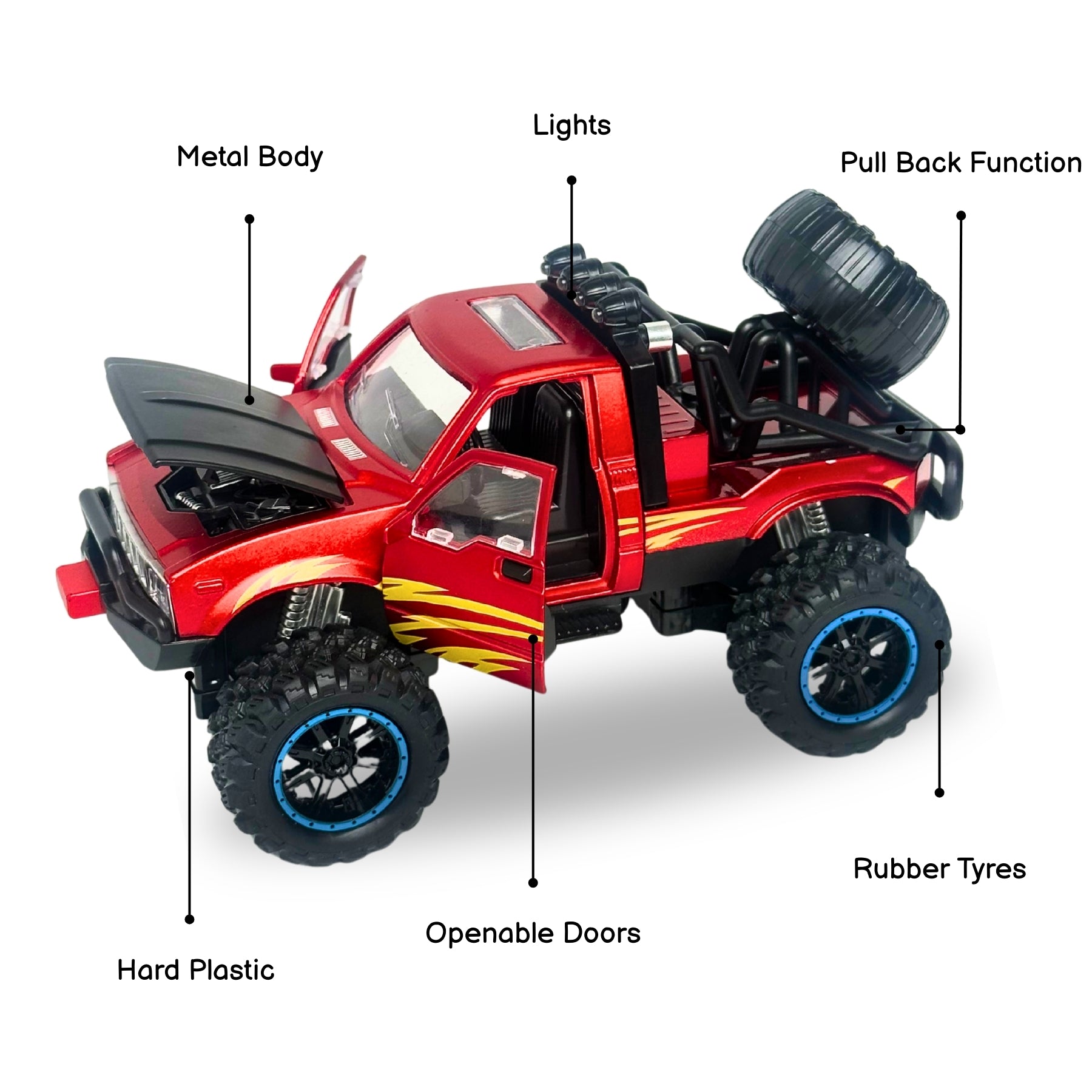 1:24 Die Cast Off Road Monster Car With Metal Body | Red