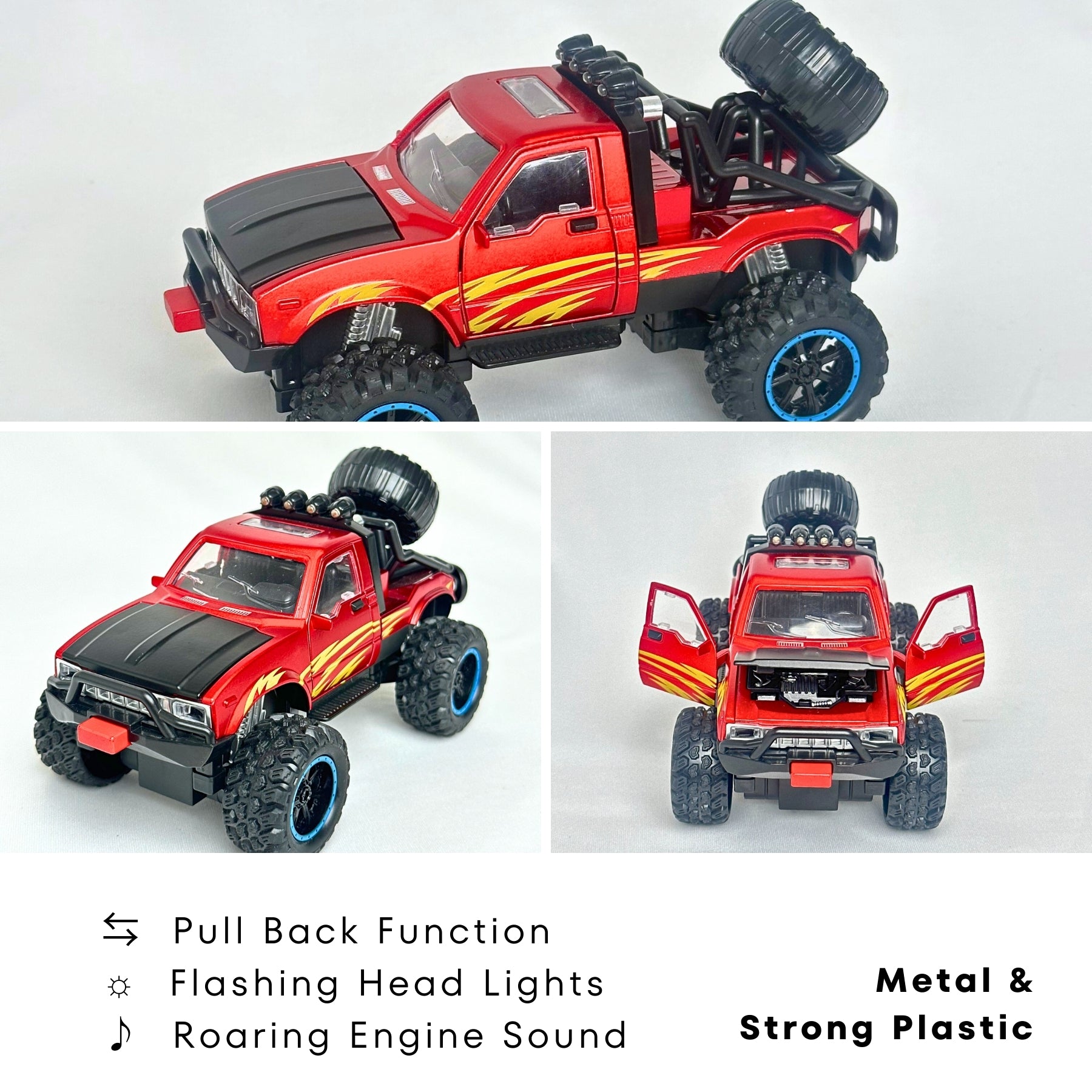 1:24 Die Cast Off Road Monster Car With Metal Body | Red