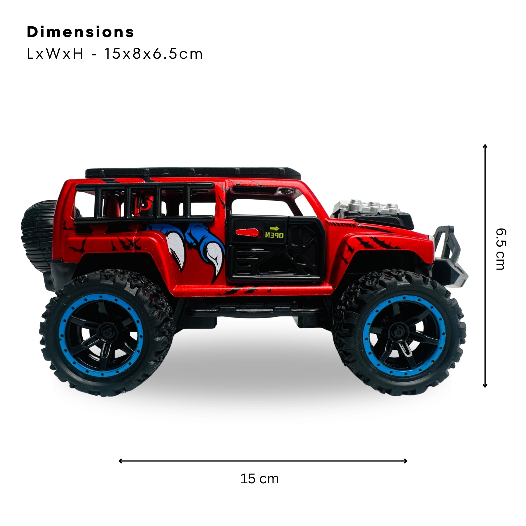 1:32 Die Cast Off Road Monster Car With Metal Body - 4 Seater | Red