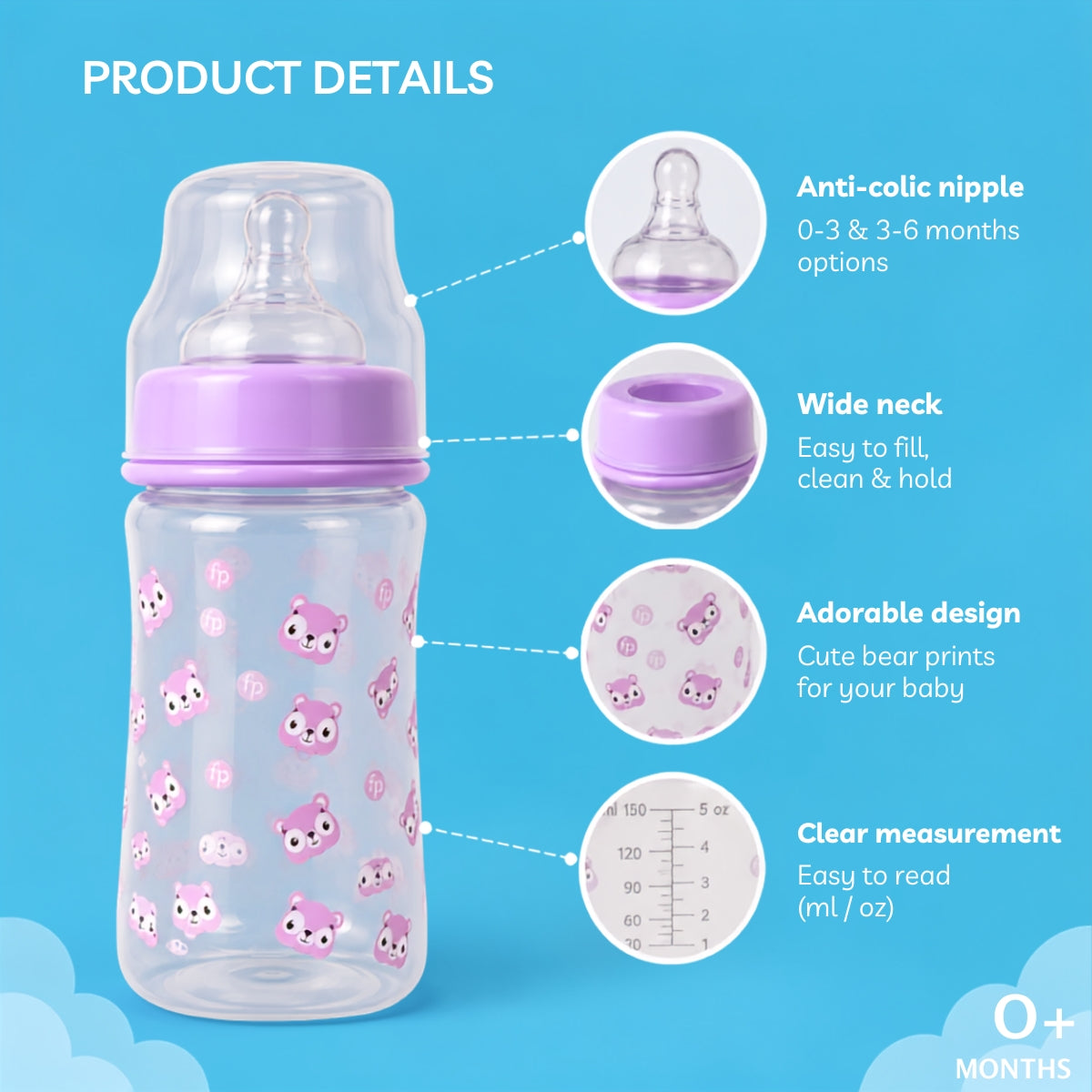 Wide Neck Baby Feeding Bottle - 150 ml