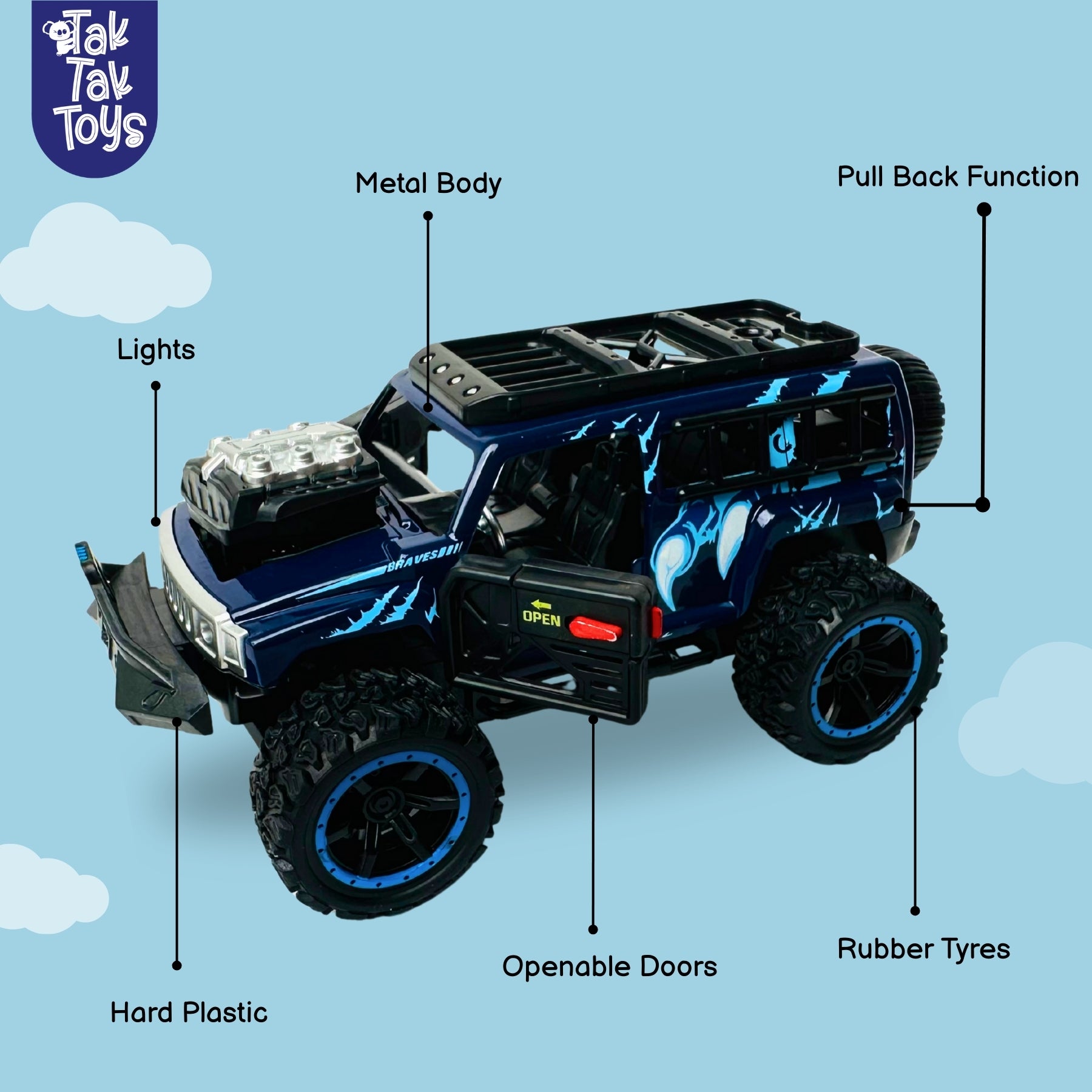 1:32 Die-Cast Off Road Monster Car With Metal Body - 4 Seater | Blue